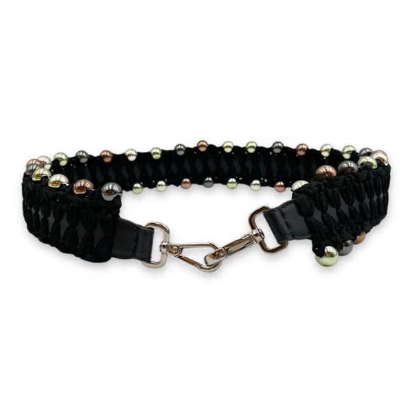 Beaded 90cm, 4cm Black Bag Strap in Calf, Cotton, Resins, Silver hardware - Image 3