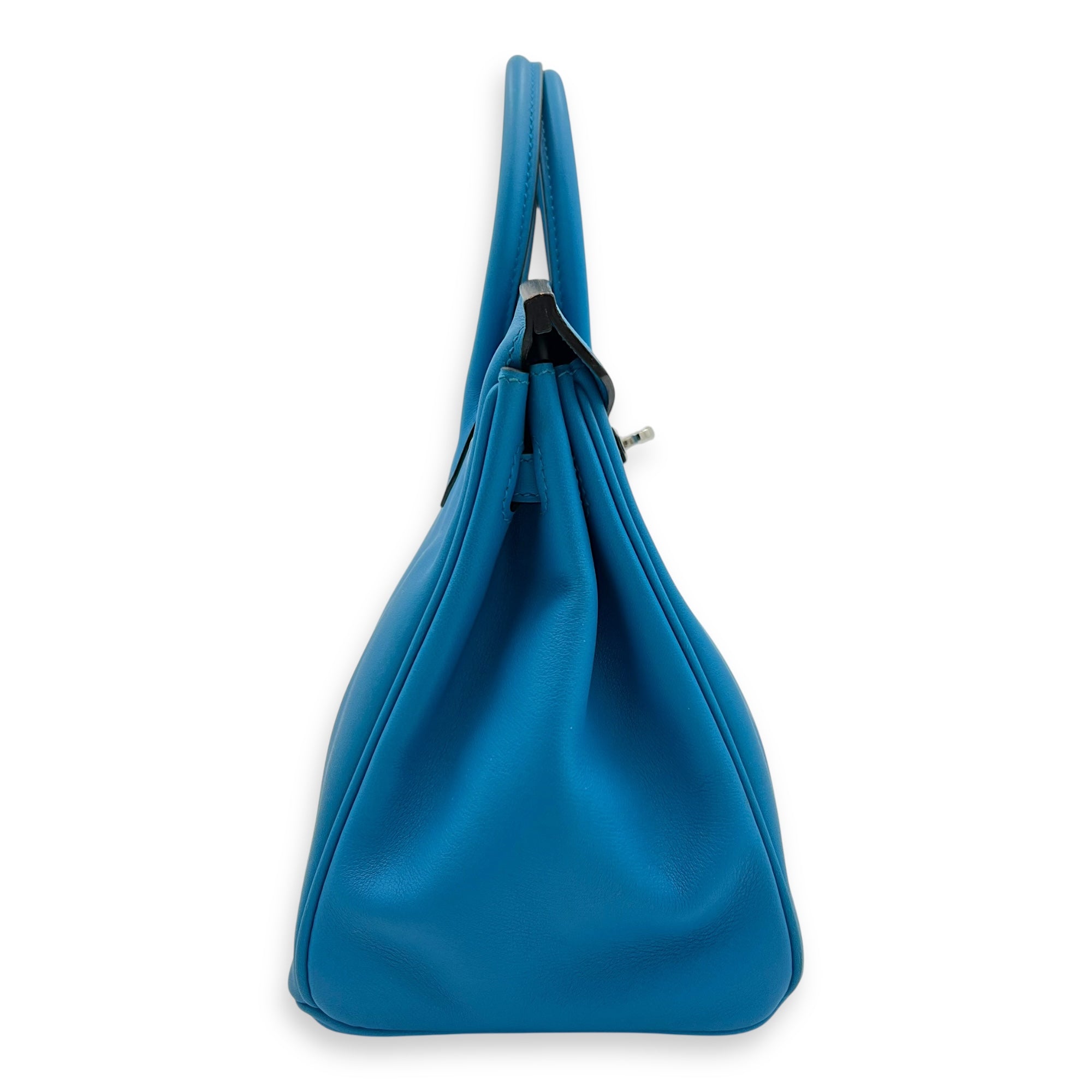 Birkin 25 Blue Zanzibar Top Handle Bag in Swift, Silver hardware - Image 4