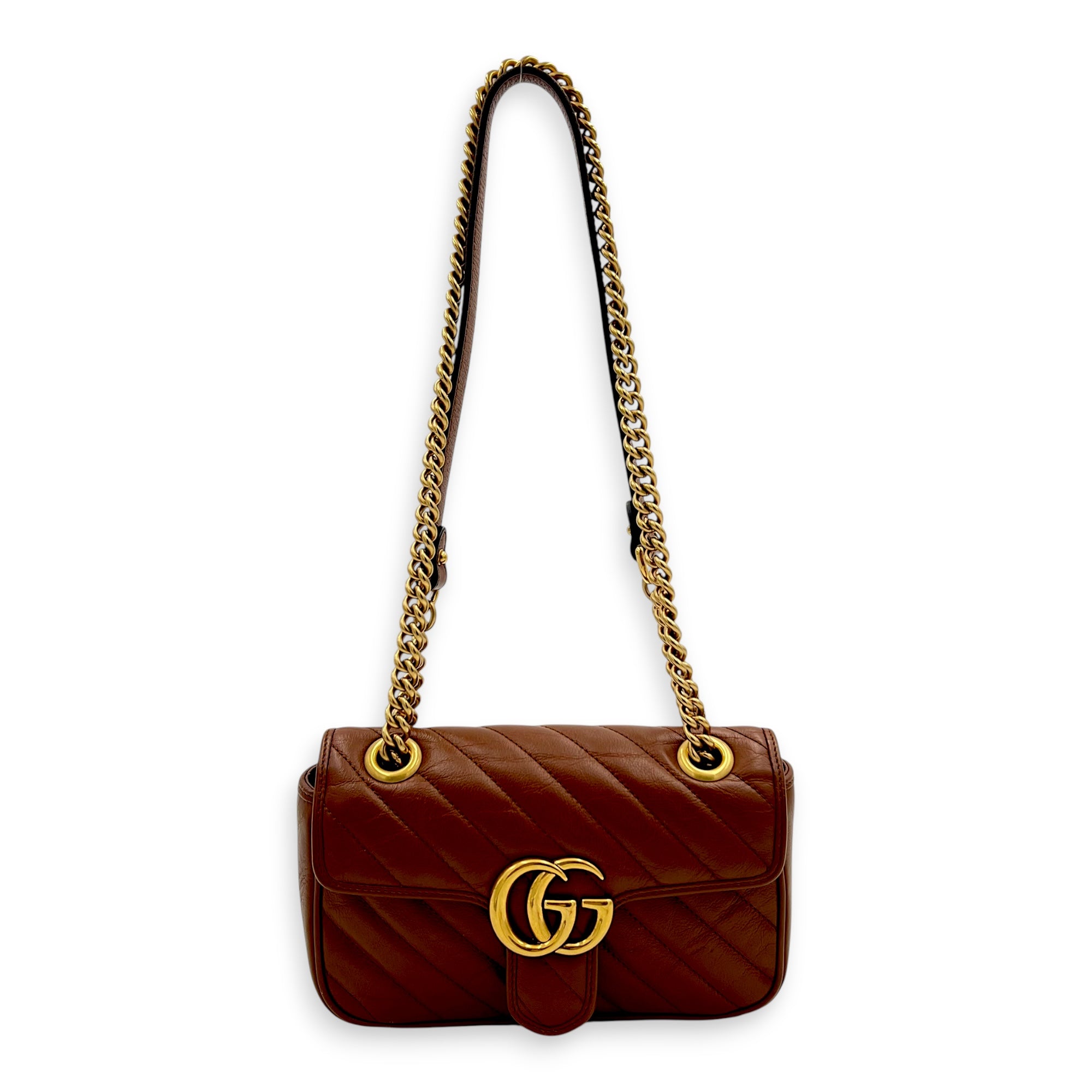 GG Marmont Mini Brown Shoulder Bag in Calfskin, Gold hardware - Image 13