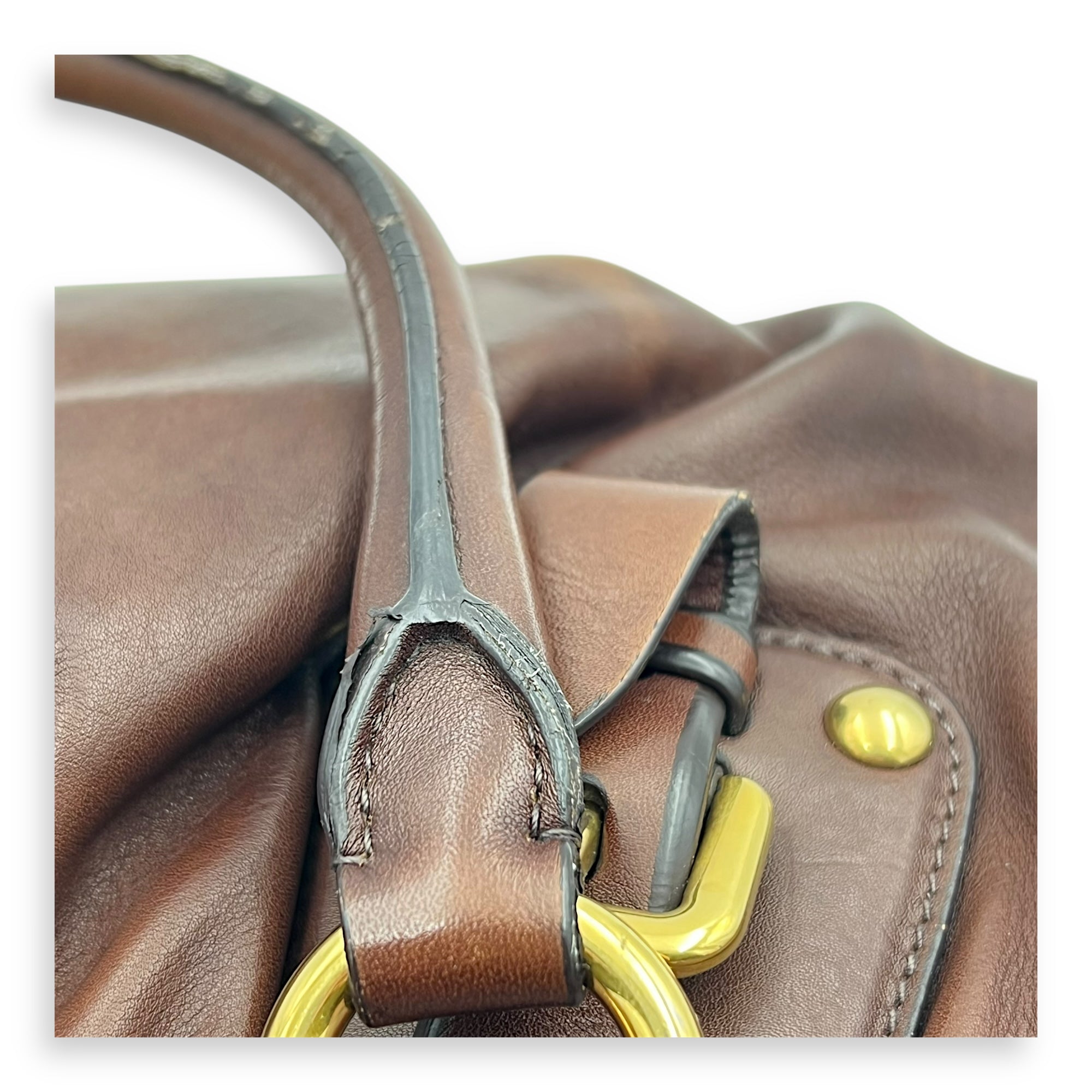 Logo Top Handle Bag Brown in Calfskin, Gold hardware - Image 14