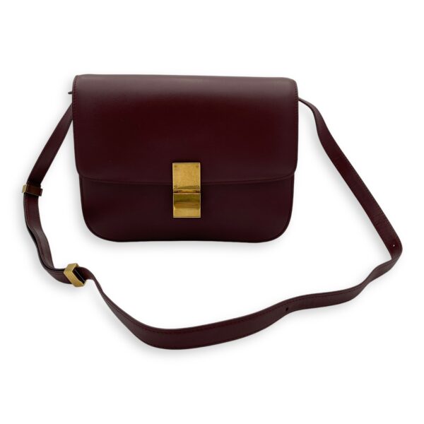 Box Medium Red Shoulder Bag in Calfskin, Brushed Gold hardware - Image 11