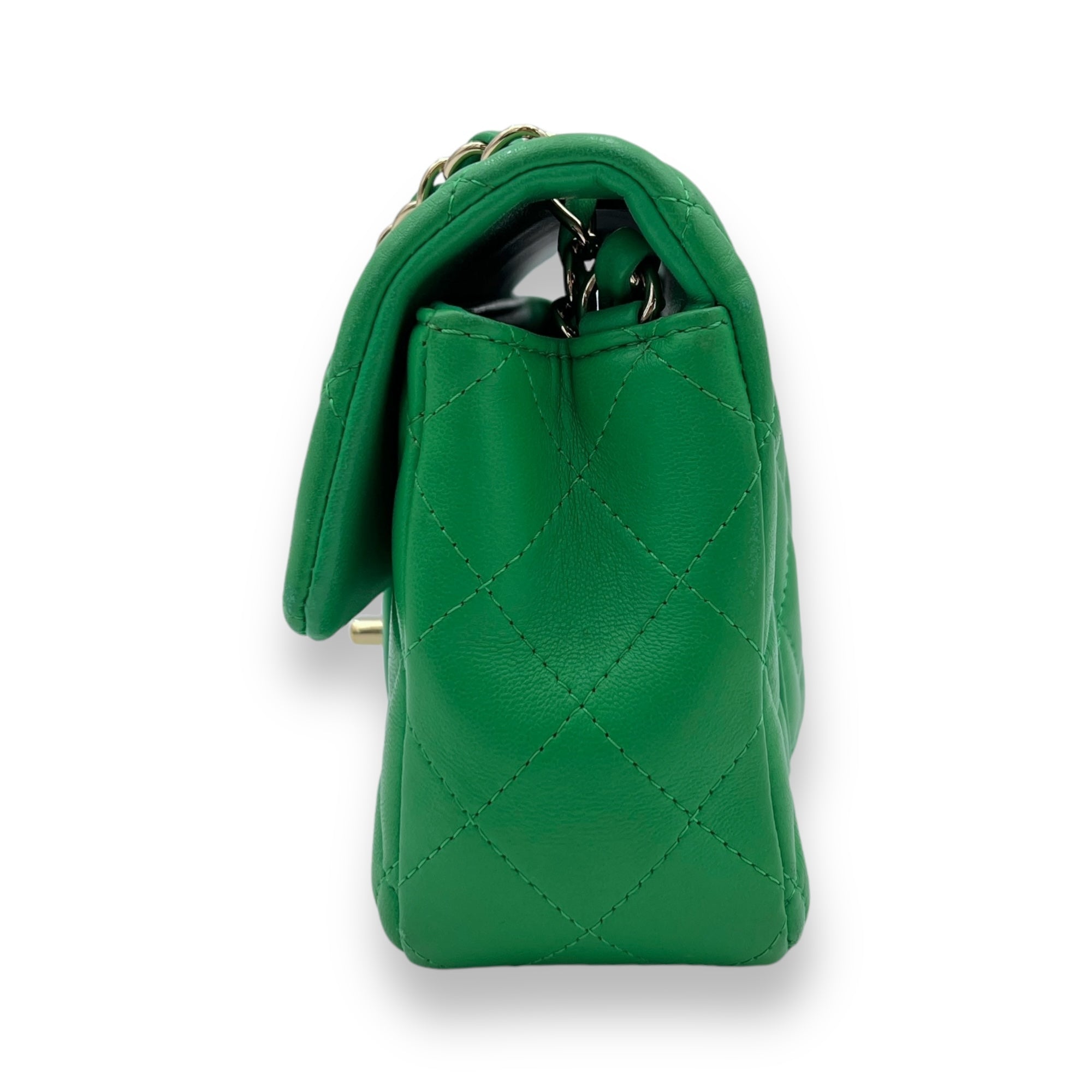 Classic Mini Rectangular Green Crossbody Bag in Lambskin, Gold hardware - Image 5