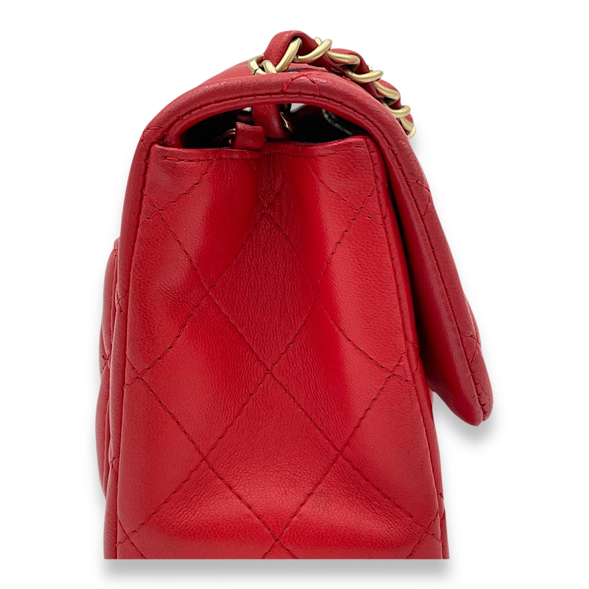 Classic Mini Red Crossbody Bag in Lambskin, Gold hardware - Image 7