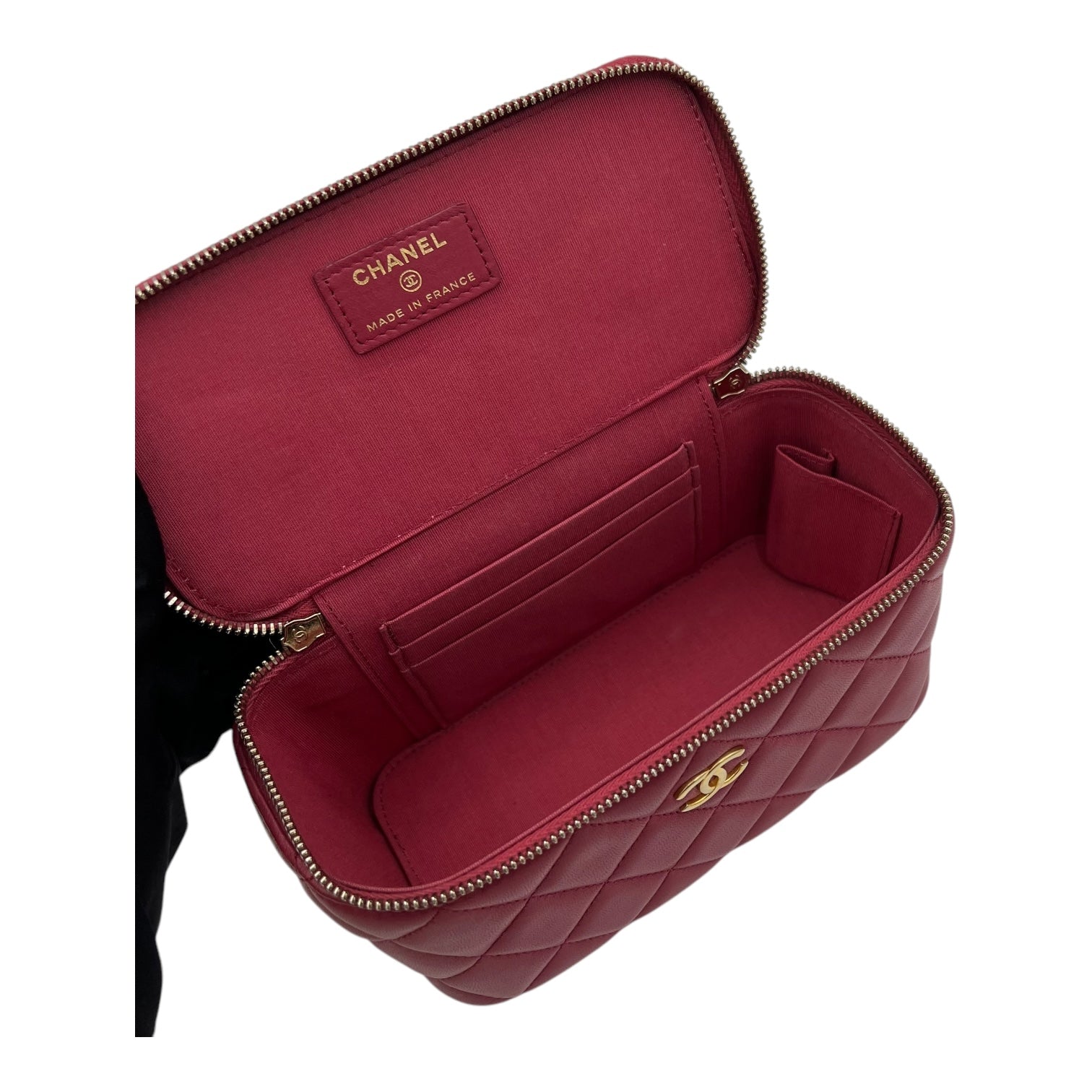 Classic Vanity Small Red Top Handle Bag in Lambskin, Gold hardware - Image 11