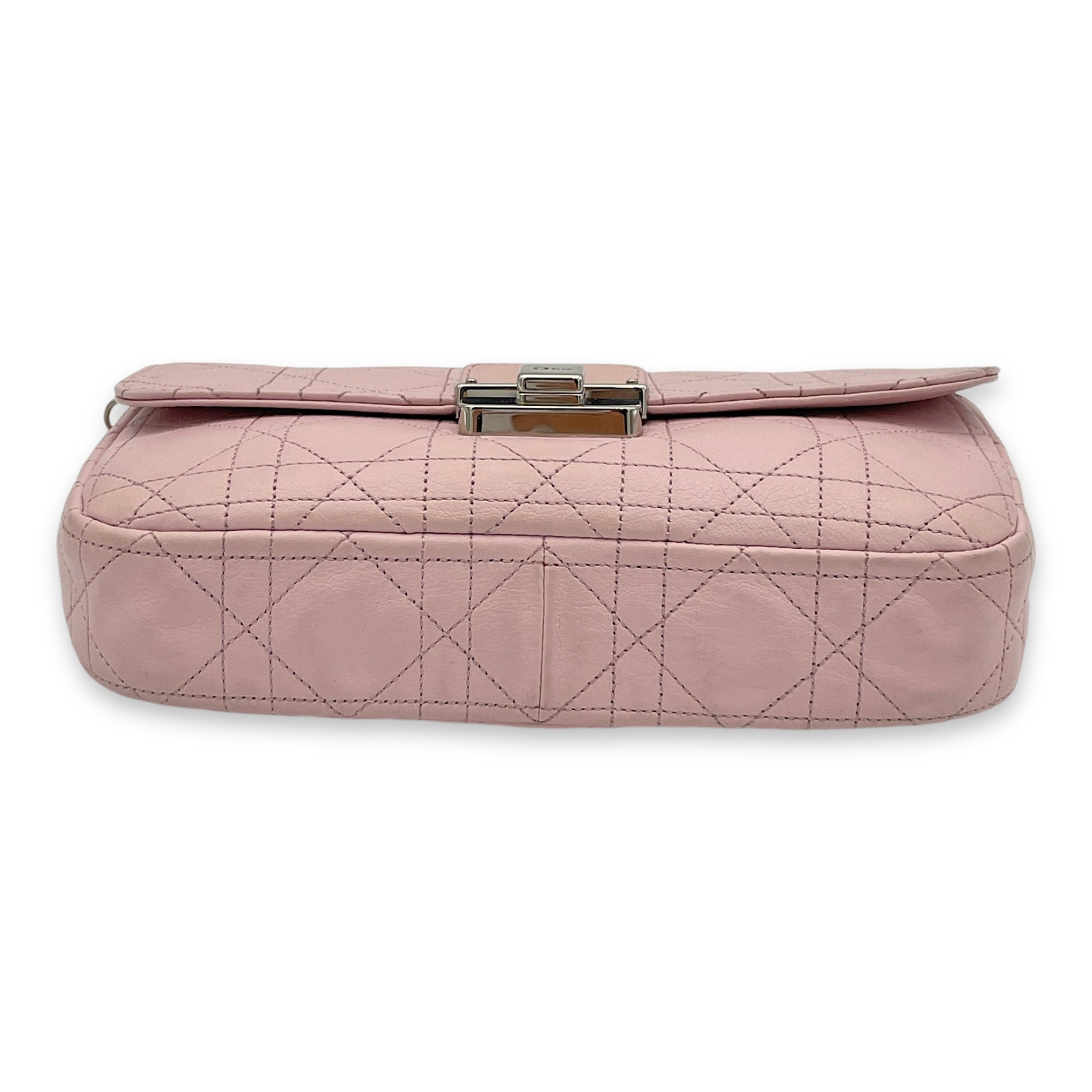 Cannage Stitched Diorling Pink Wallet On Chain in Calfskin, Silver hardware - Image 3