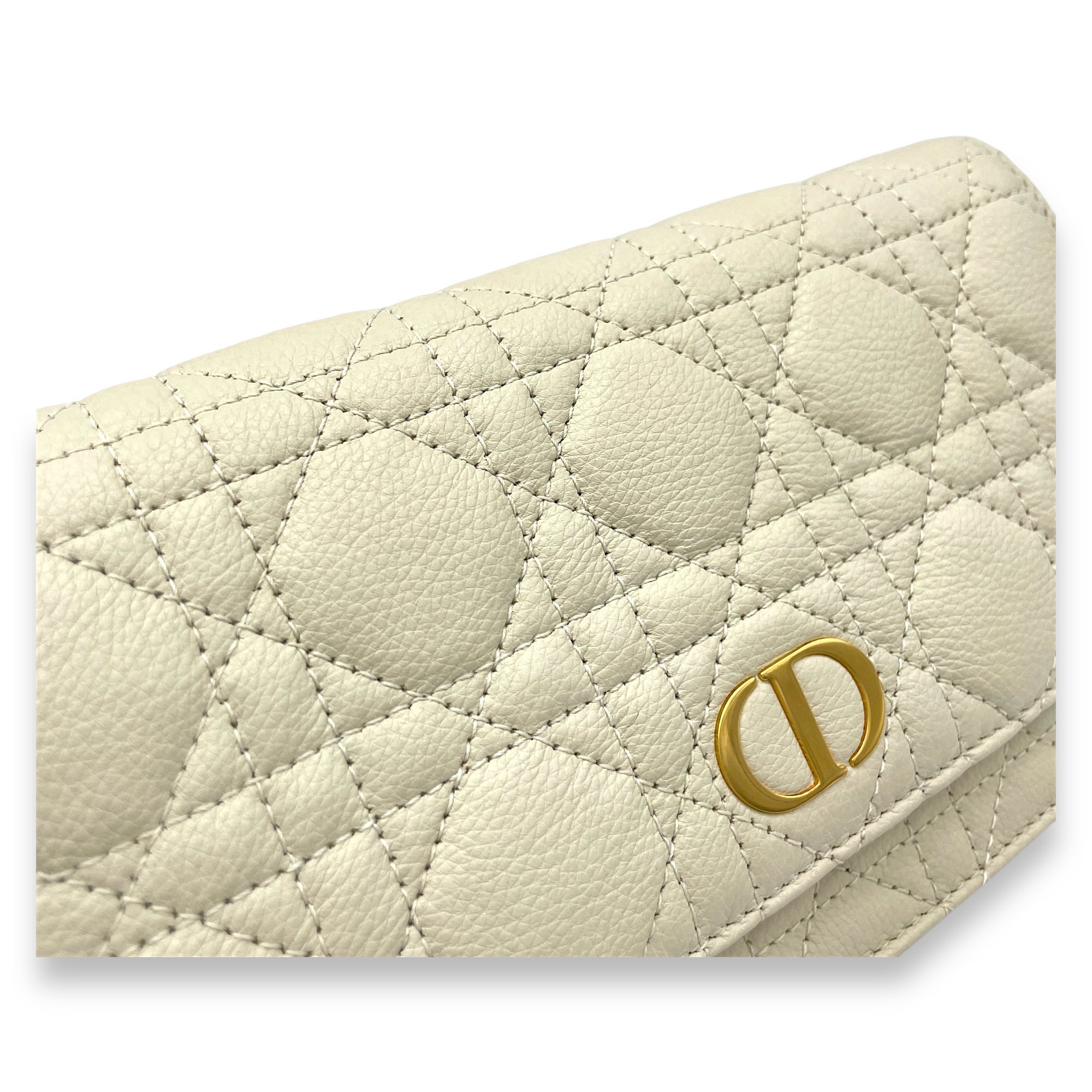 Dior Caro Pouch White in Calfskin, Gold hardware - Image 7