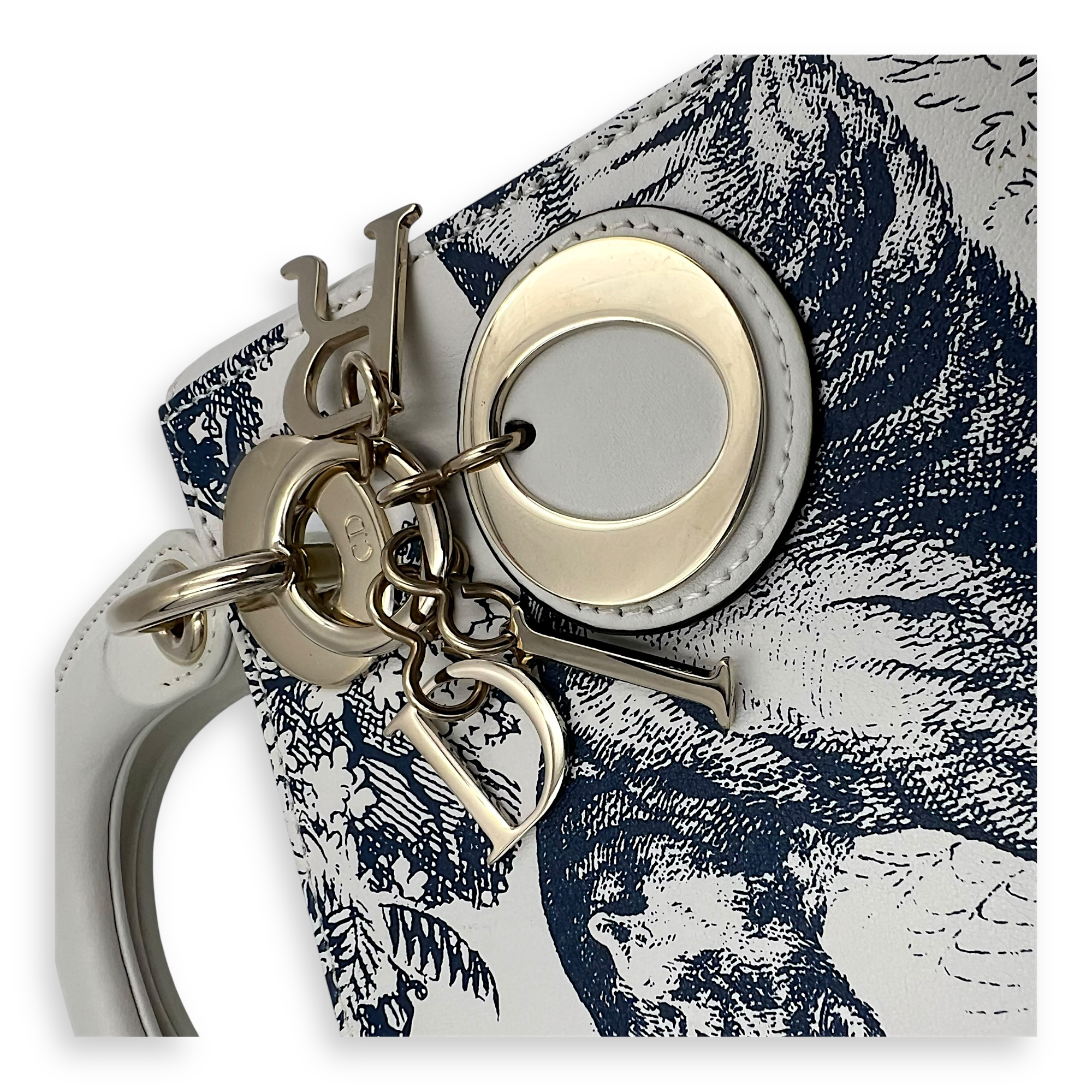 Lady Dior Mini White Top Handle Bag in Calfskin, Gold hardware - Image 8