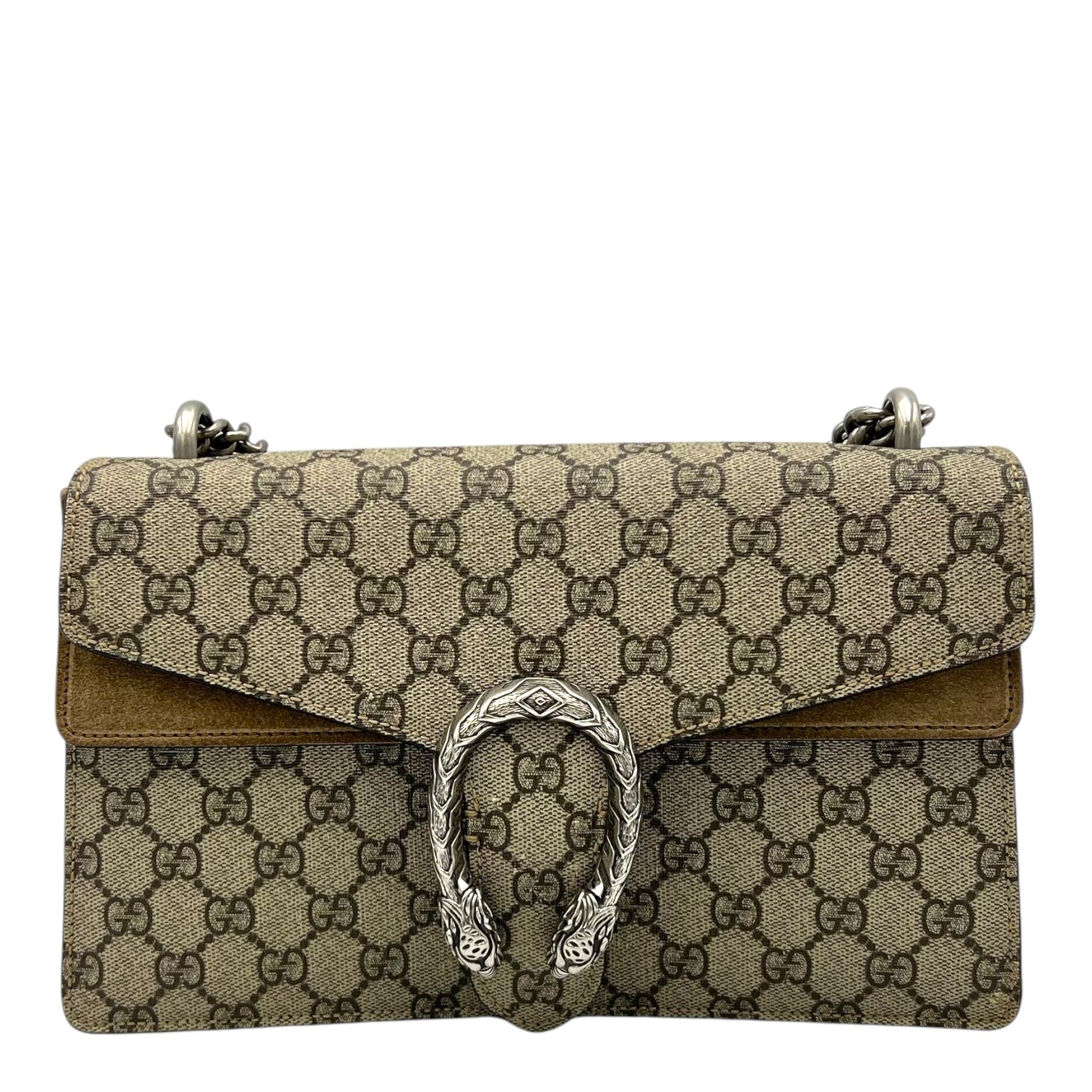 Dionysus Shoulder Bag Small Brown in Coated Canvas, Silver hardware