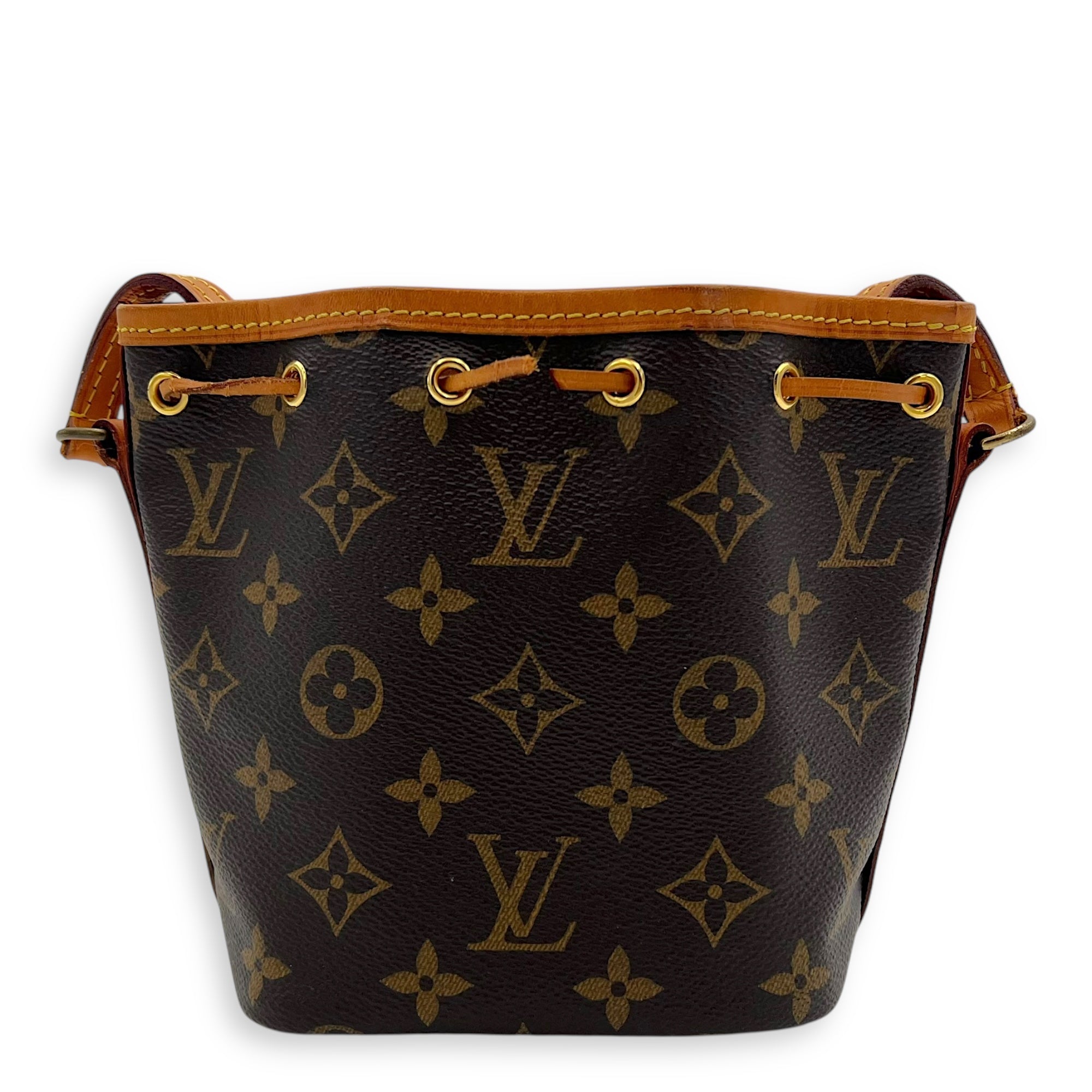 Noe Bucket Bag Brown in Monogram Coated Canvas, Gold hardware