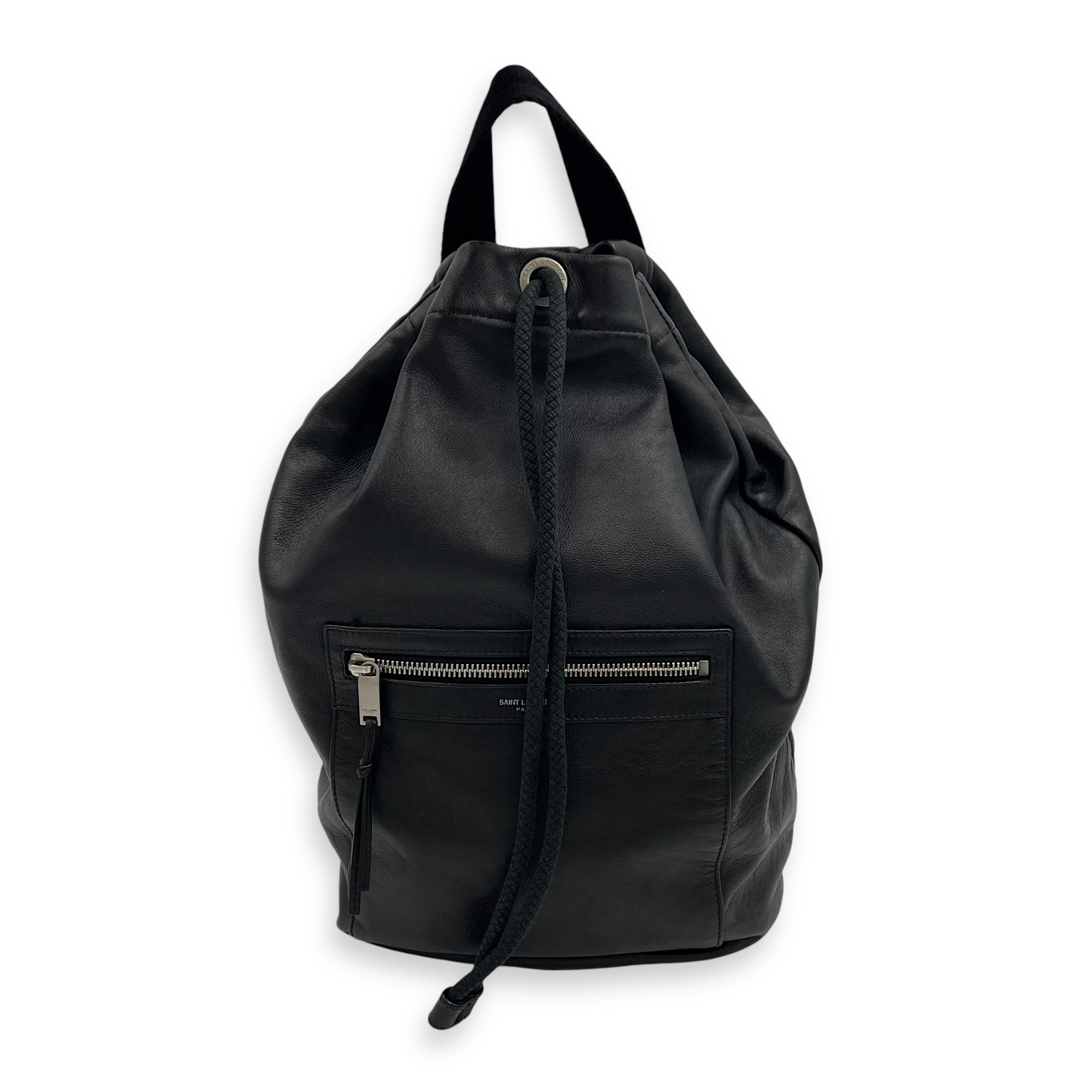 Logo Backpack Black in Calfskin, Silver hardware