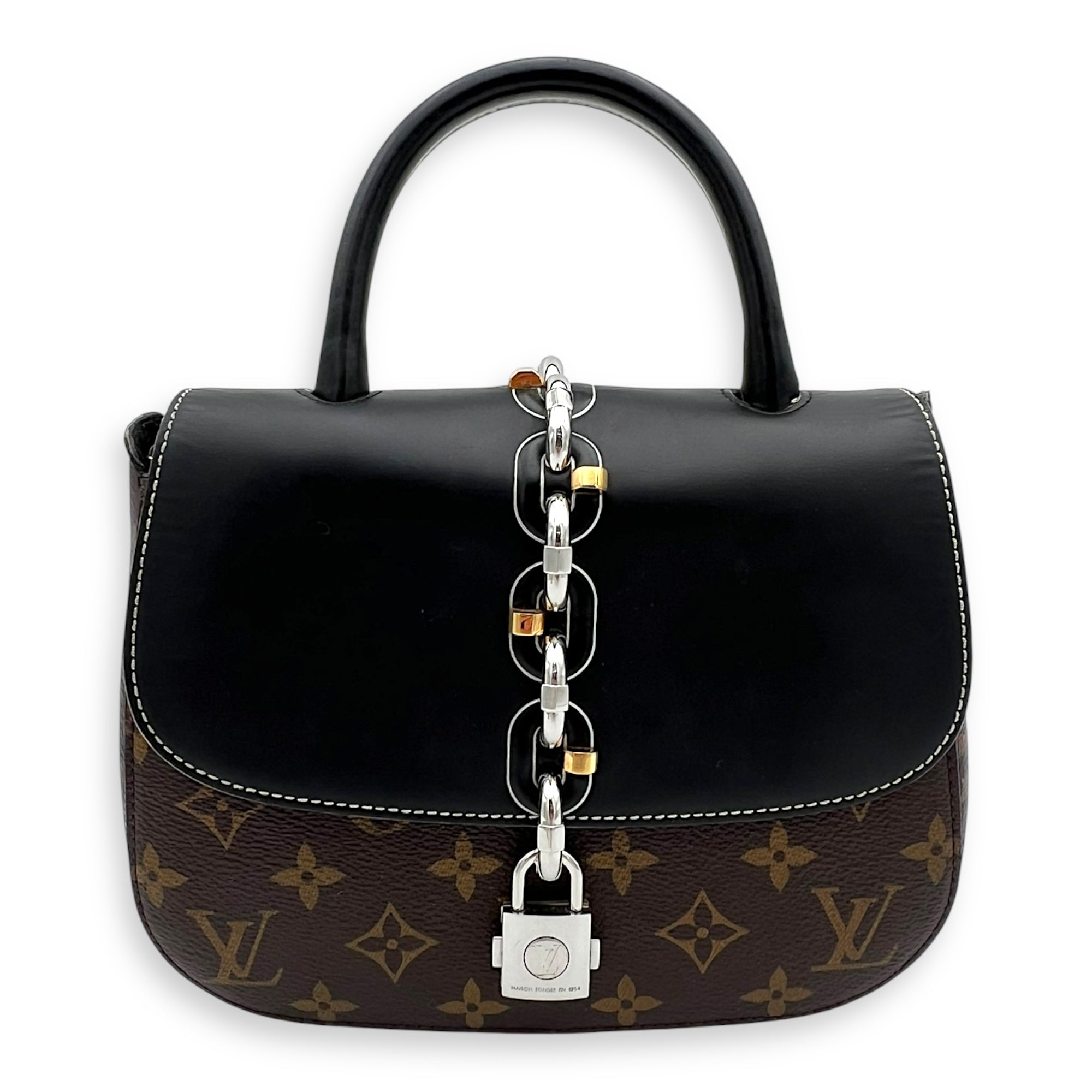 Chain It Top Handle Bag Brown in Monogram Coated Canvas, Silver hardware