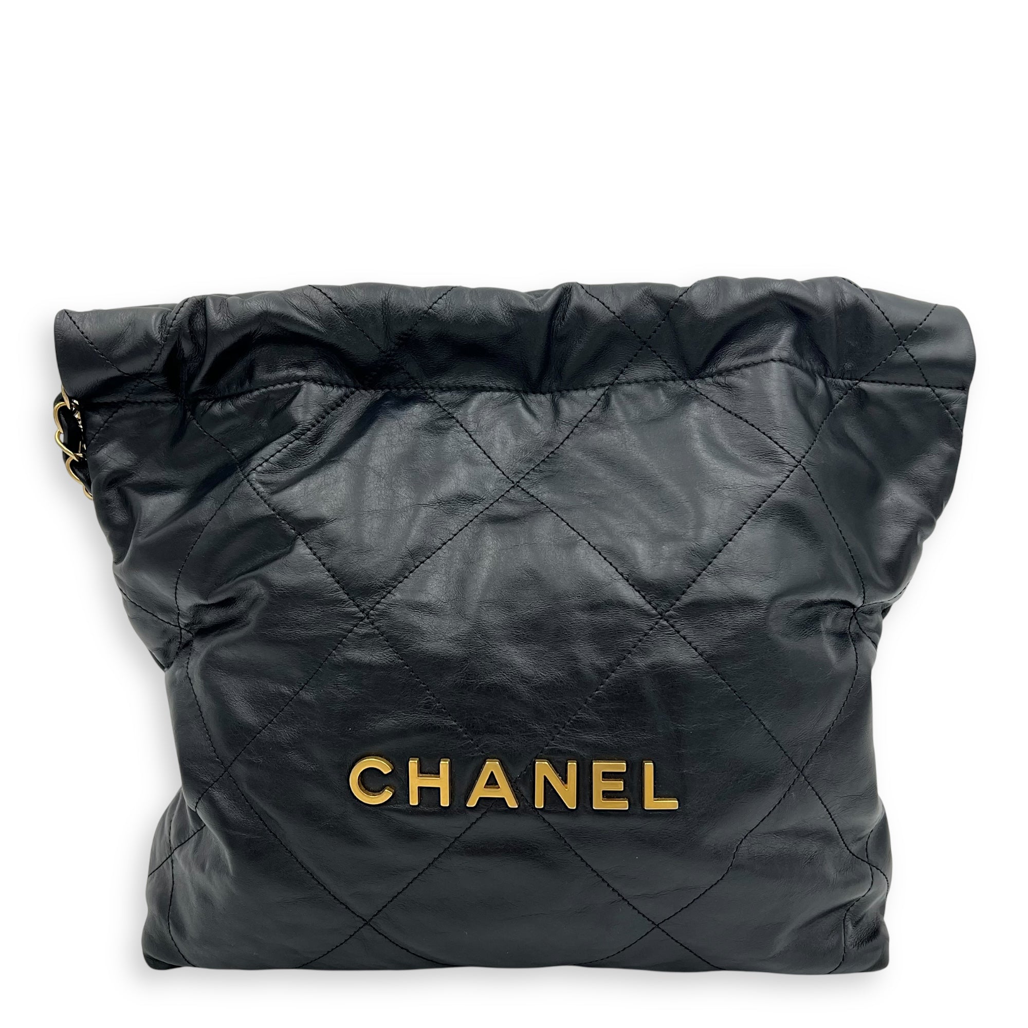 22 Tote Shoulder Bag Small Black in Calfskin, Gold hardware