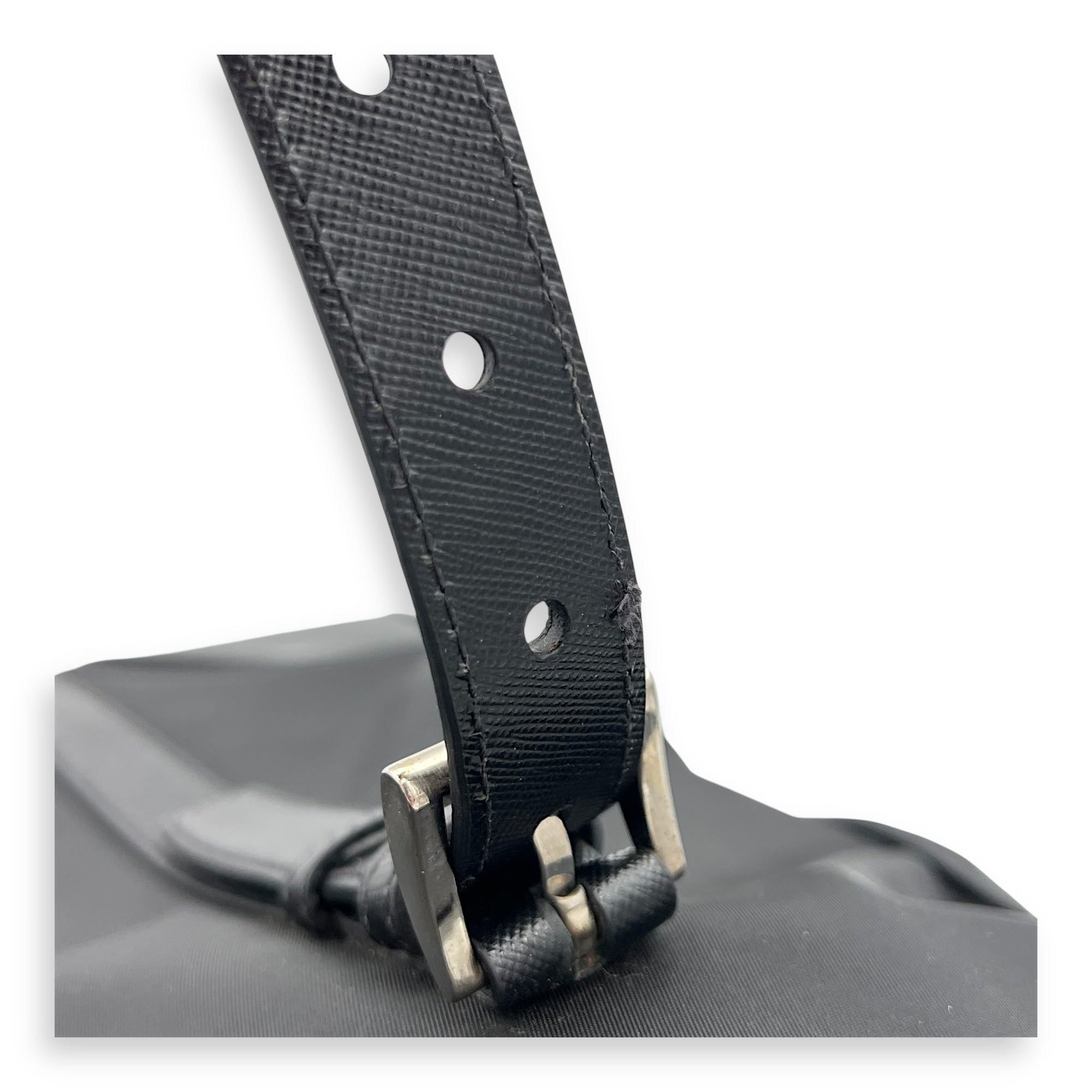 Re-Nylon Top Handle Bag Black in Nylon, Silver hardware - Image 8