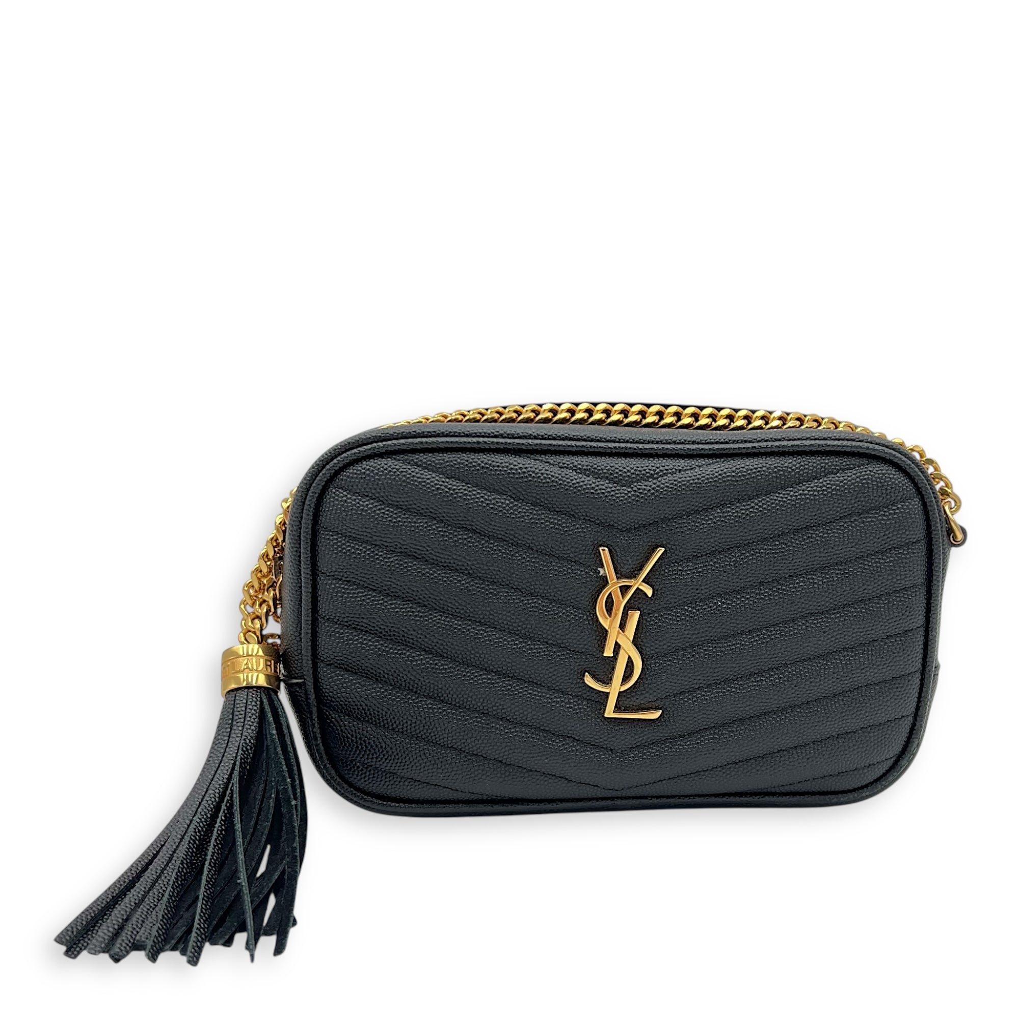 Lou Shoulder Bag Black in Caviar Leather, Gold hardware