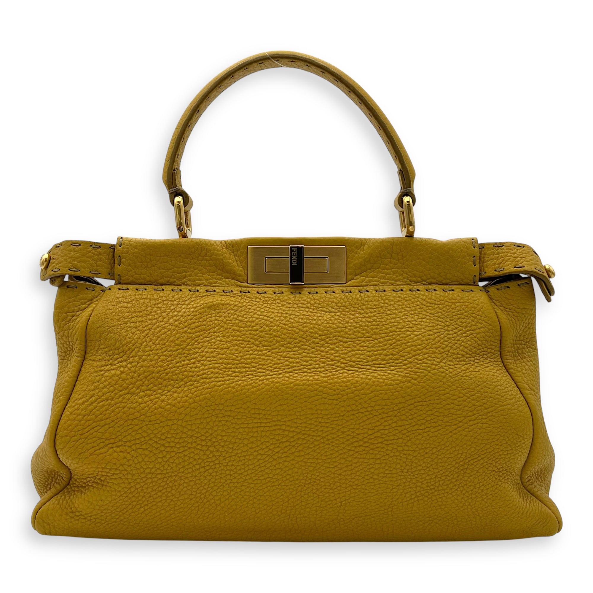 Peekaboo Top Handle Bag Yellow in Calfskin, Gold hardware - Image 3