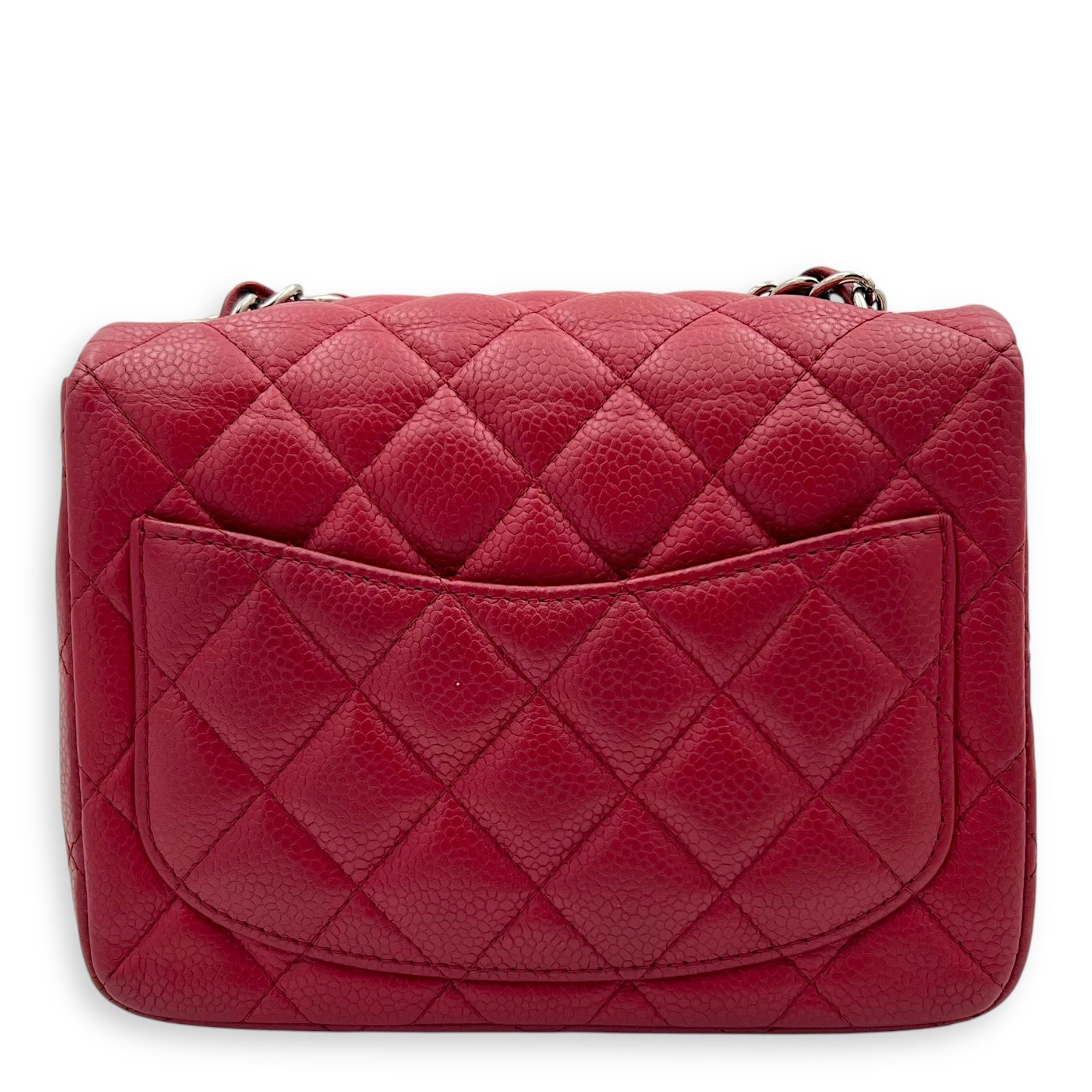 CC Mini Square Shoulder Bag Red in Caviar Leather, Silver hardware - Image 3