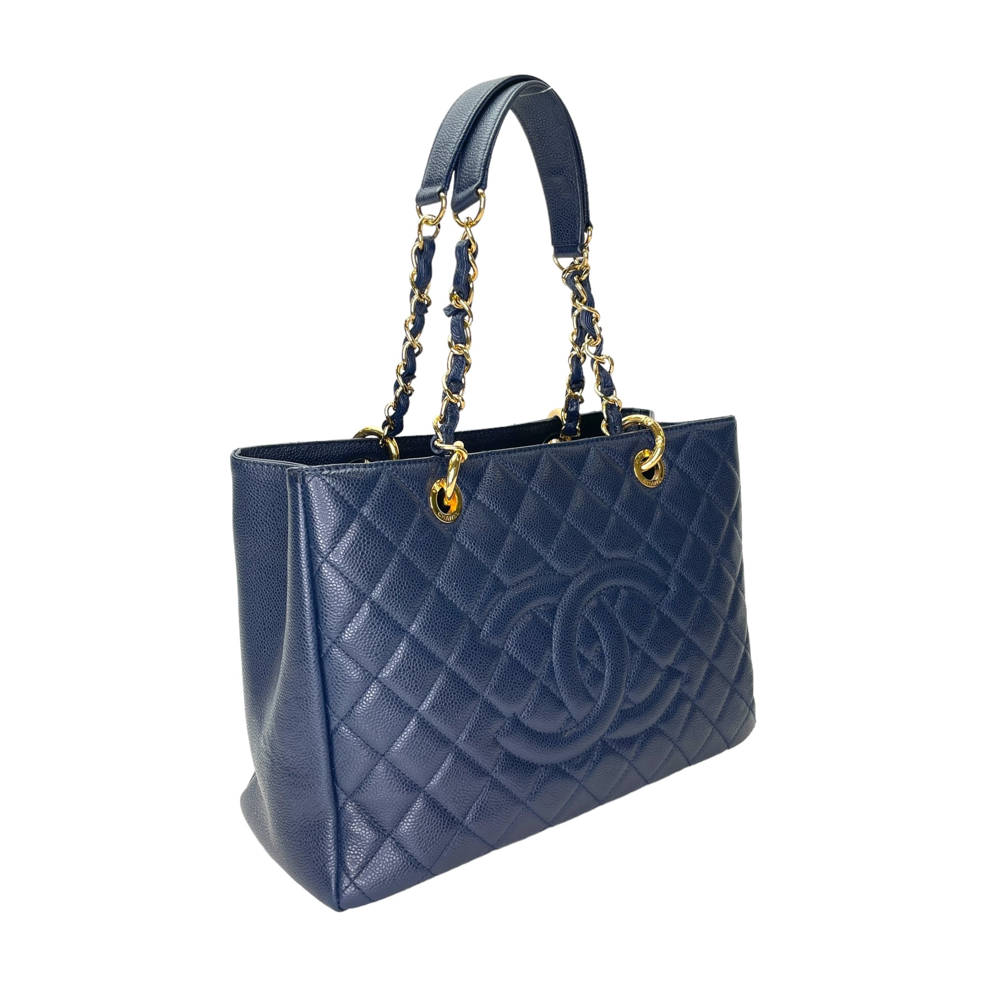 GST Medium Blue Tote Bag in Caviar Leather, Gold hardware - Image 4