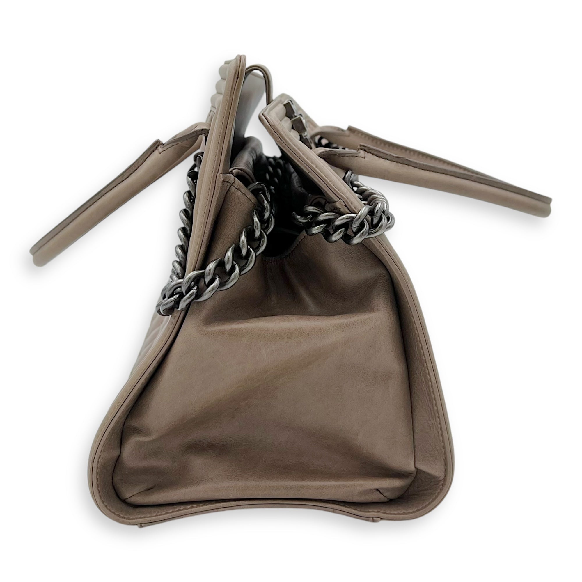Boy Top Handle Bag Beige in Calfskin, Gunmetal hardware - Image 4
