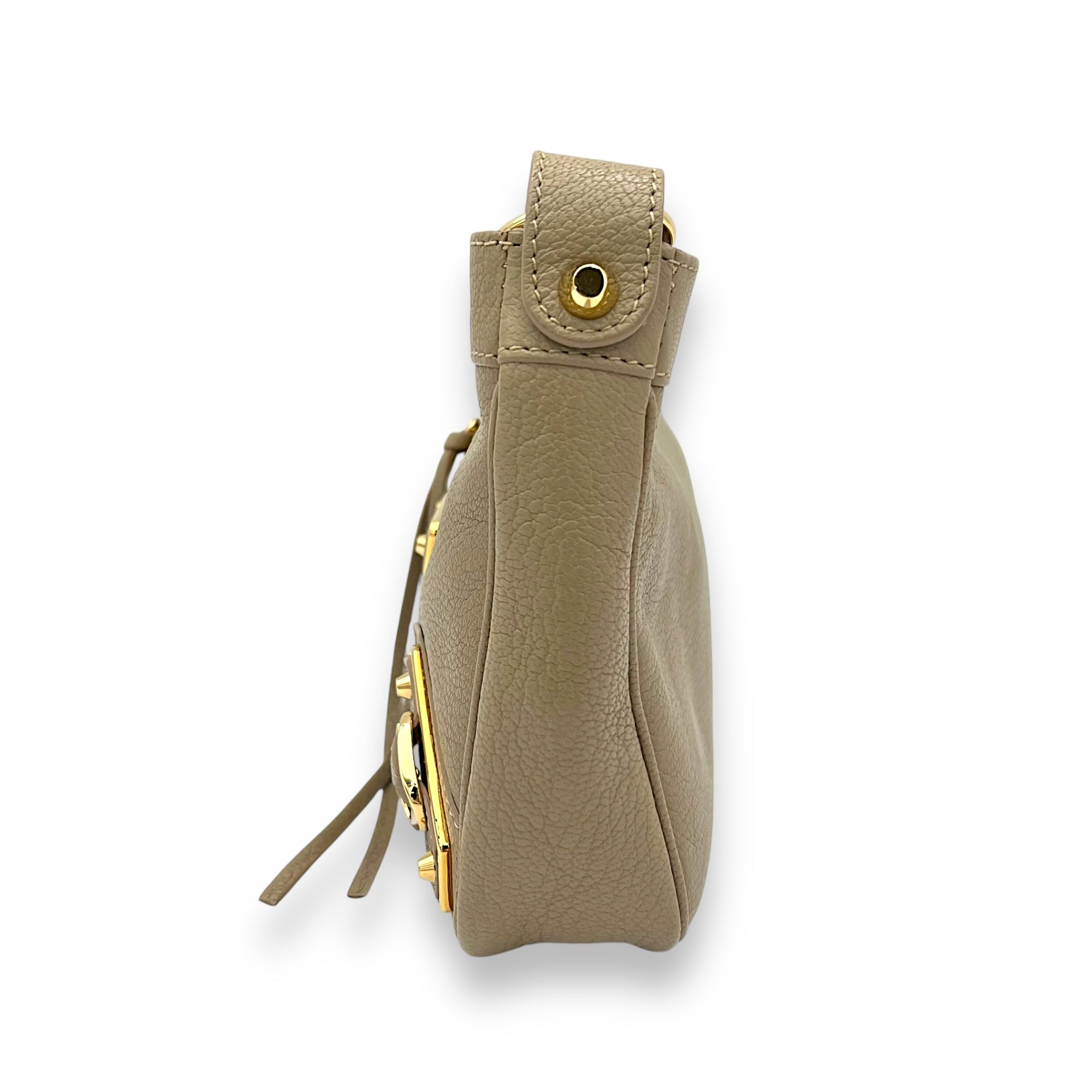 Metallic Edge Classic Crossbody Bag Beige in Calfskin, Gold hardware - Image 5