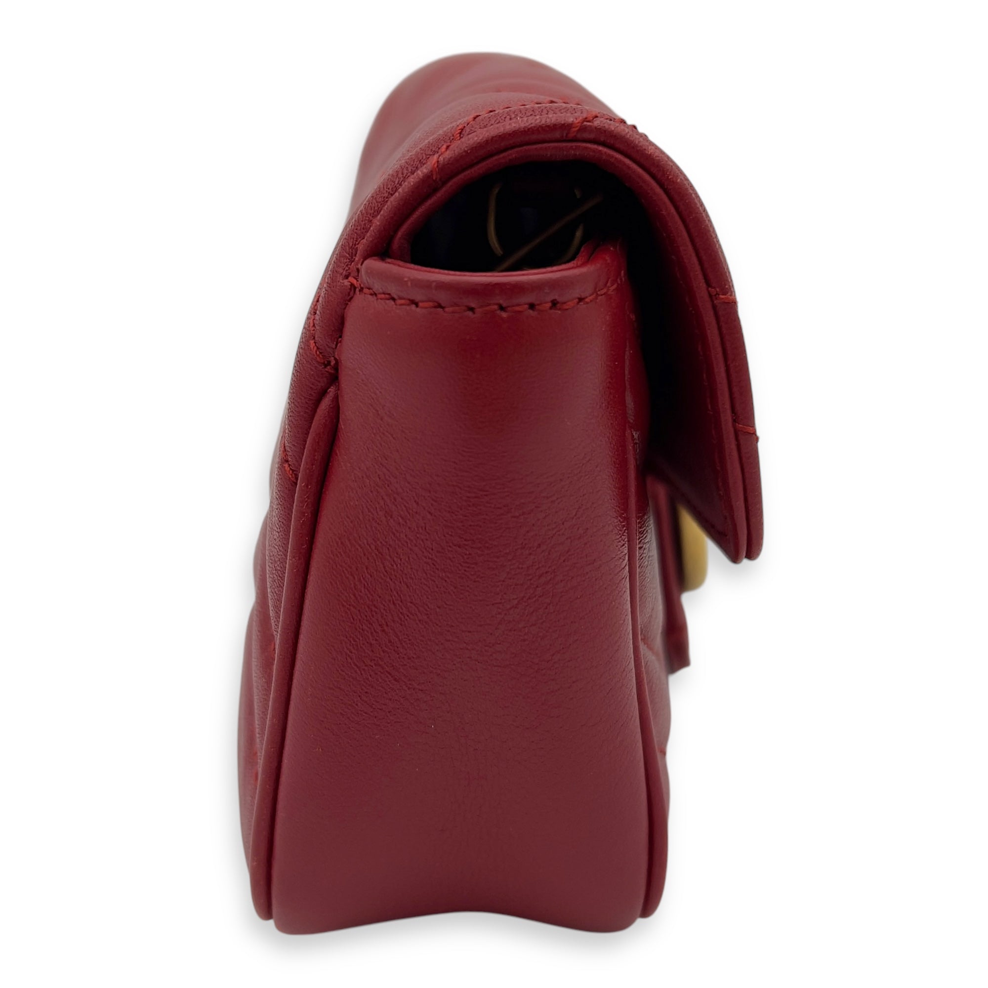 GG Marmont Super Mini Red Crossbody Bag in Calfskin, Gold hardware - Image 5
