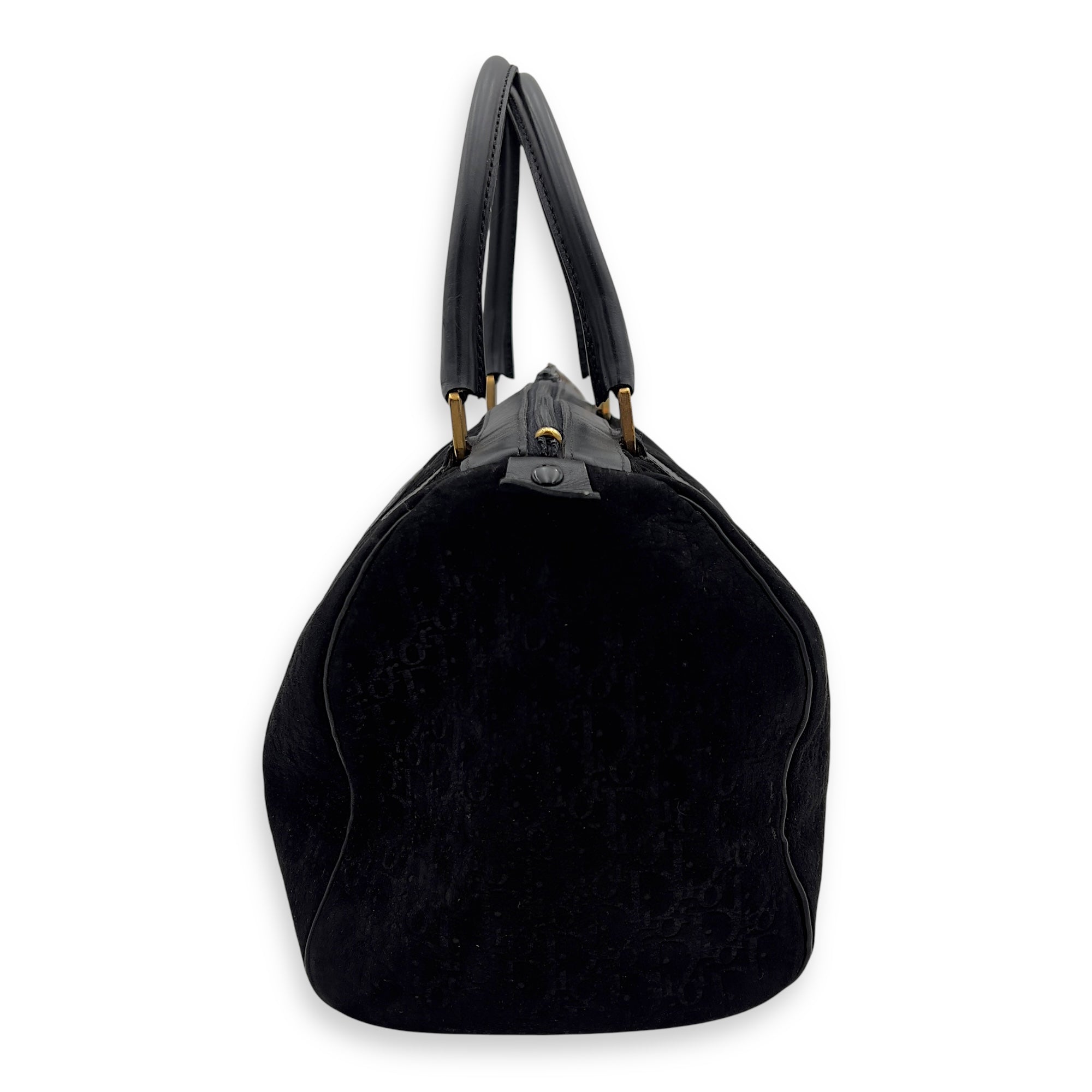 Vintage Top Handle Bag Black in Suede Leather, Gold hardware - Image 5