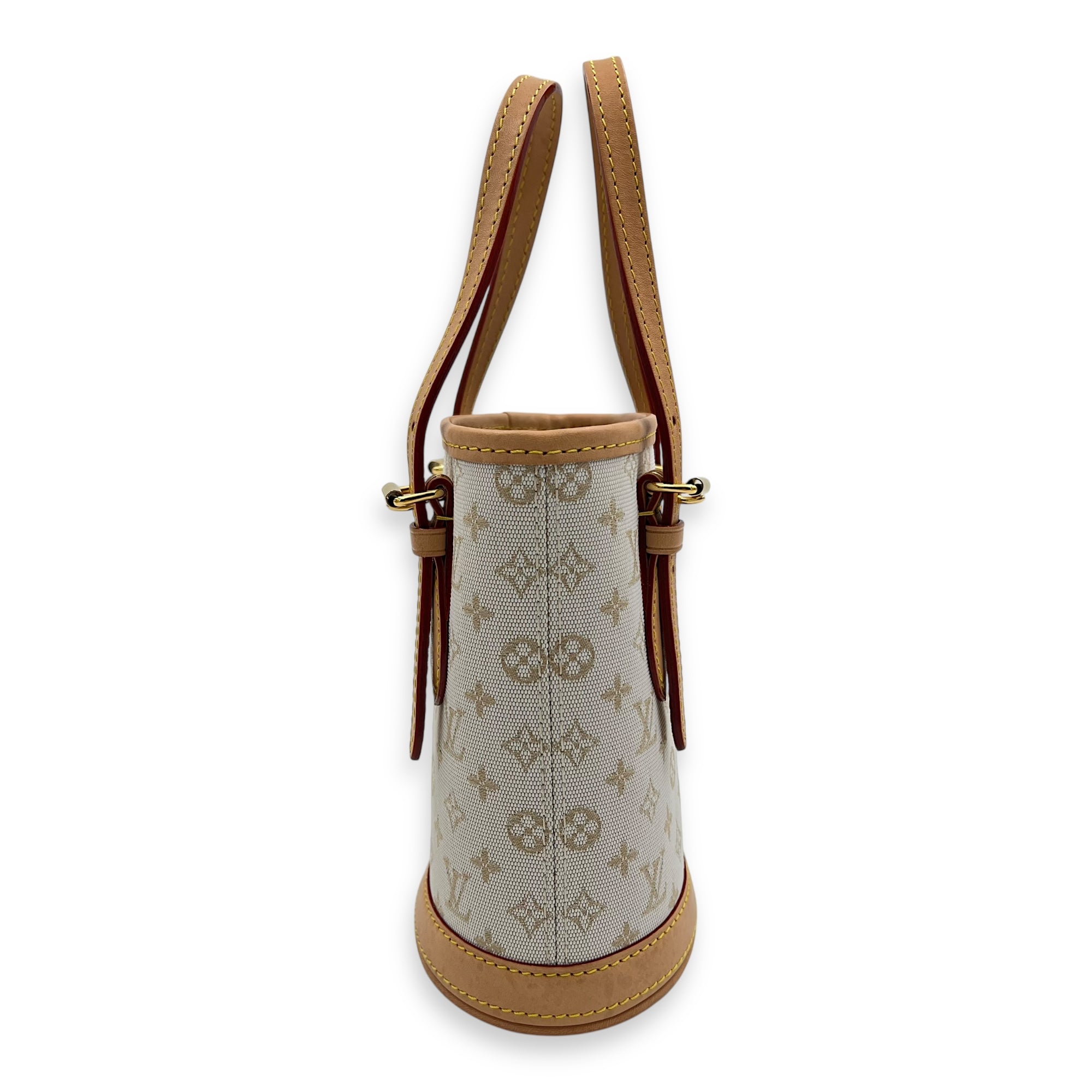 Nano White Bucket Bag in Canvas, Gold hardware - Image 5
