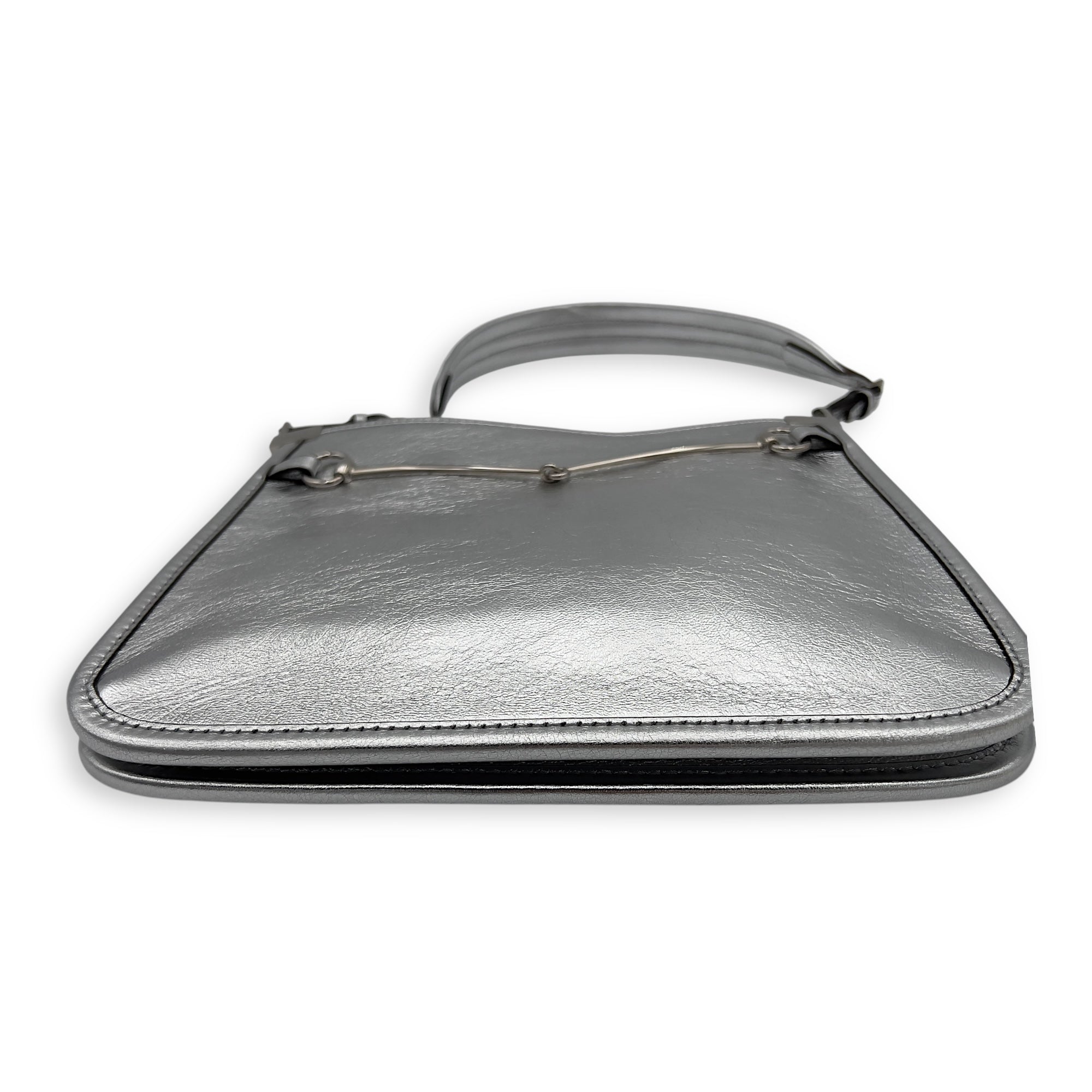 Slim Horsebit Small Silver Shoulder Bag in Calfskin, Silver hardware - Image 6