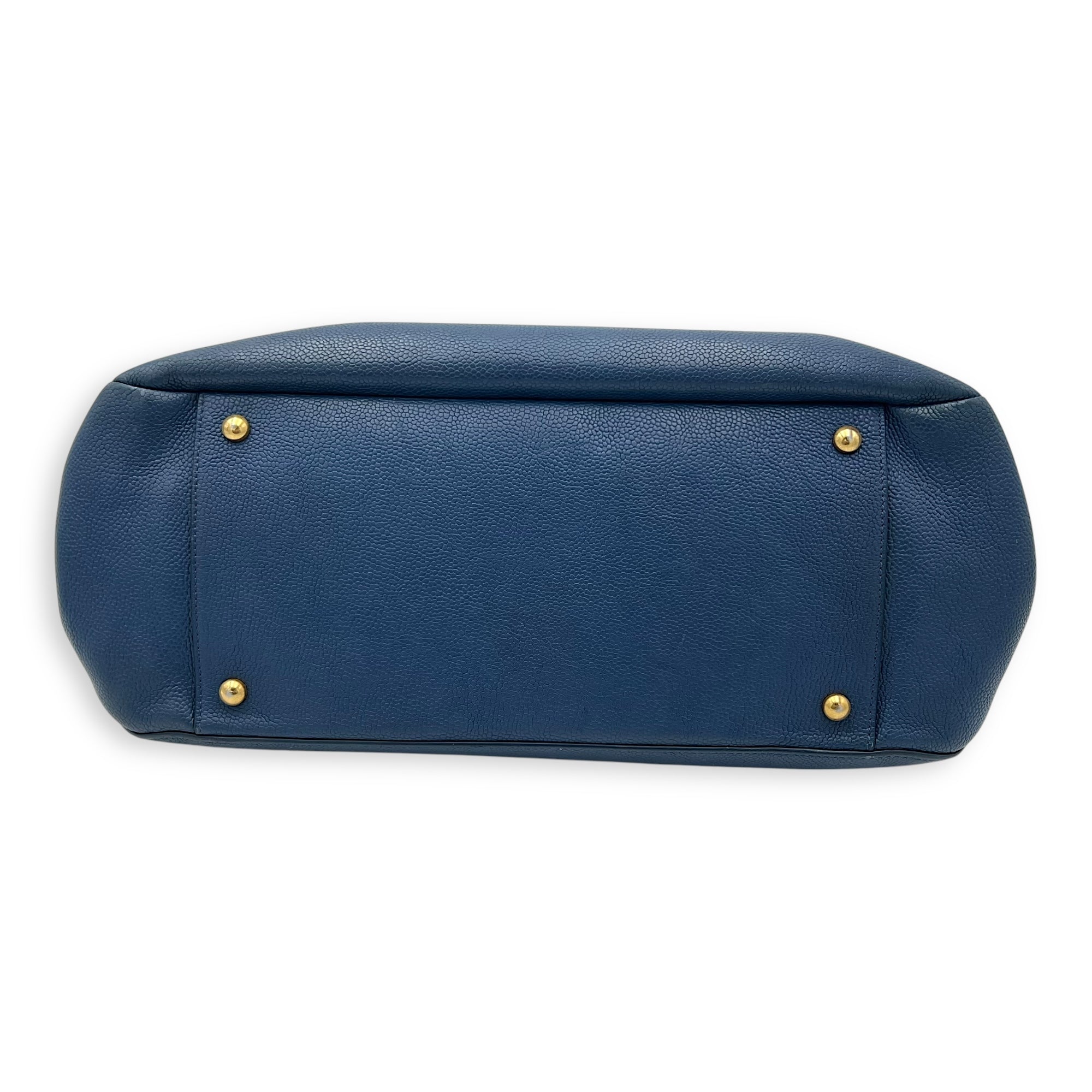 CC Lock Top Handle Bag Blue in Caviar Leather, Gold hardware - Image 6