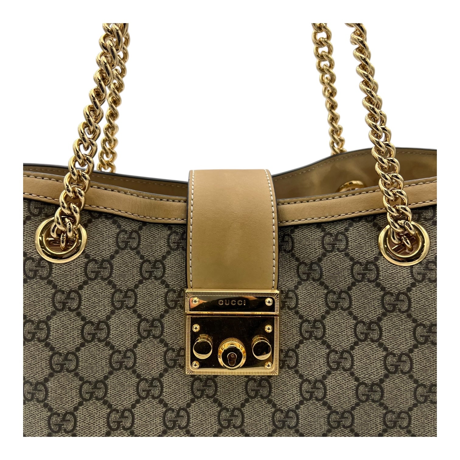 Padlock Tote Bag Beige in Coated Canvas, Gold hardware - Image 9