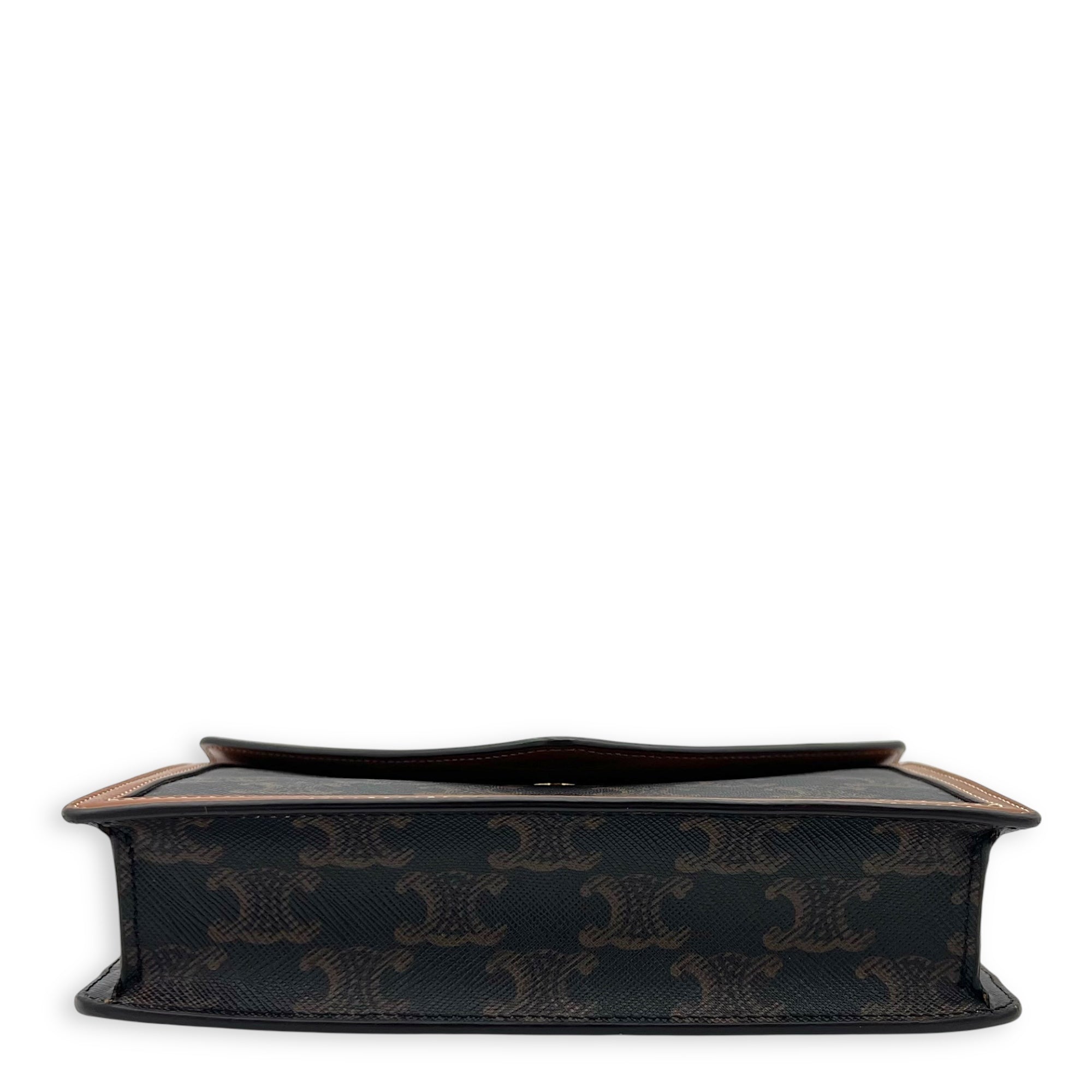 Triomphe Wallet On Chain Brown in Coated Canvas, Gold hardware - Image 6