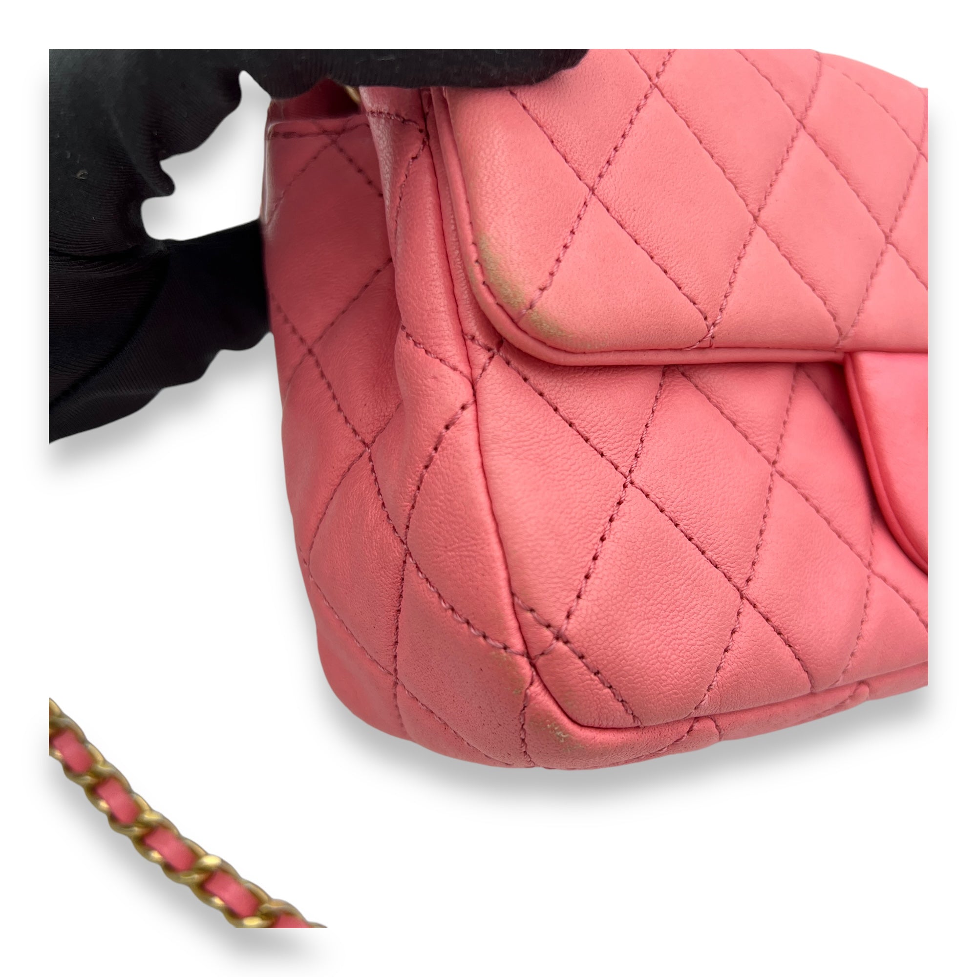 Quilted Pearl Crush Shoulder Bag Pink in Calfskin, Gold hardware - Image 8