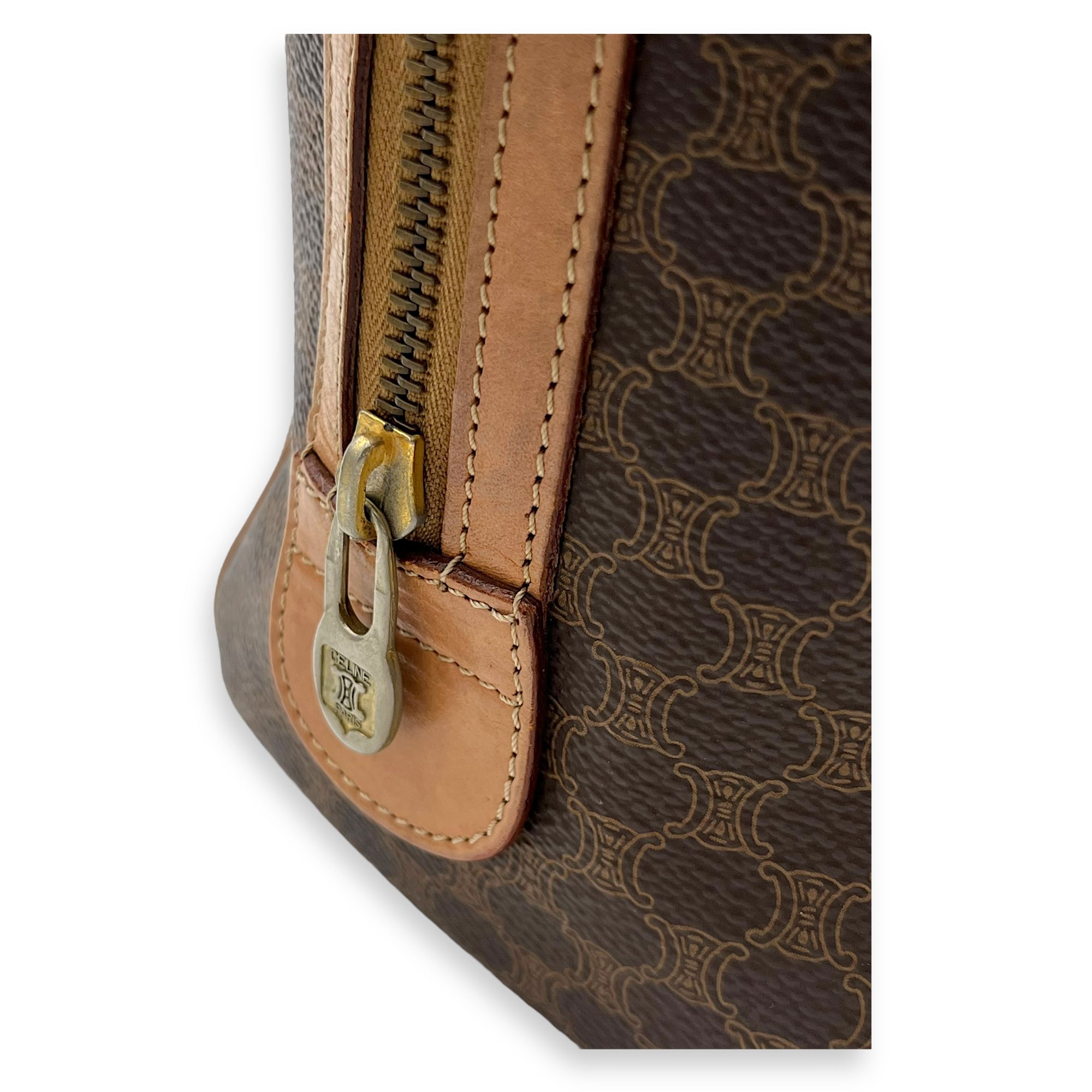 Vintage Macadam Boston Top Handle Bag Brown in Coated Canvas, Gold hardware - Image 8