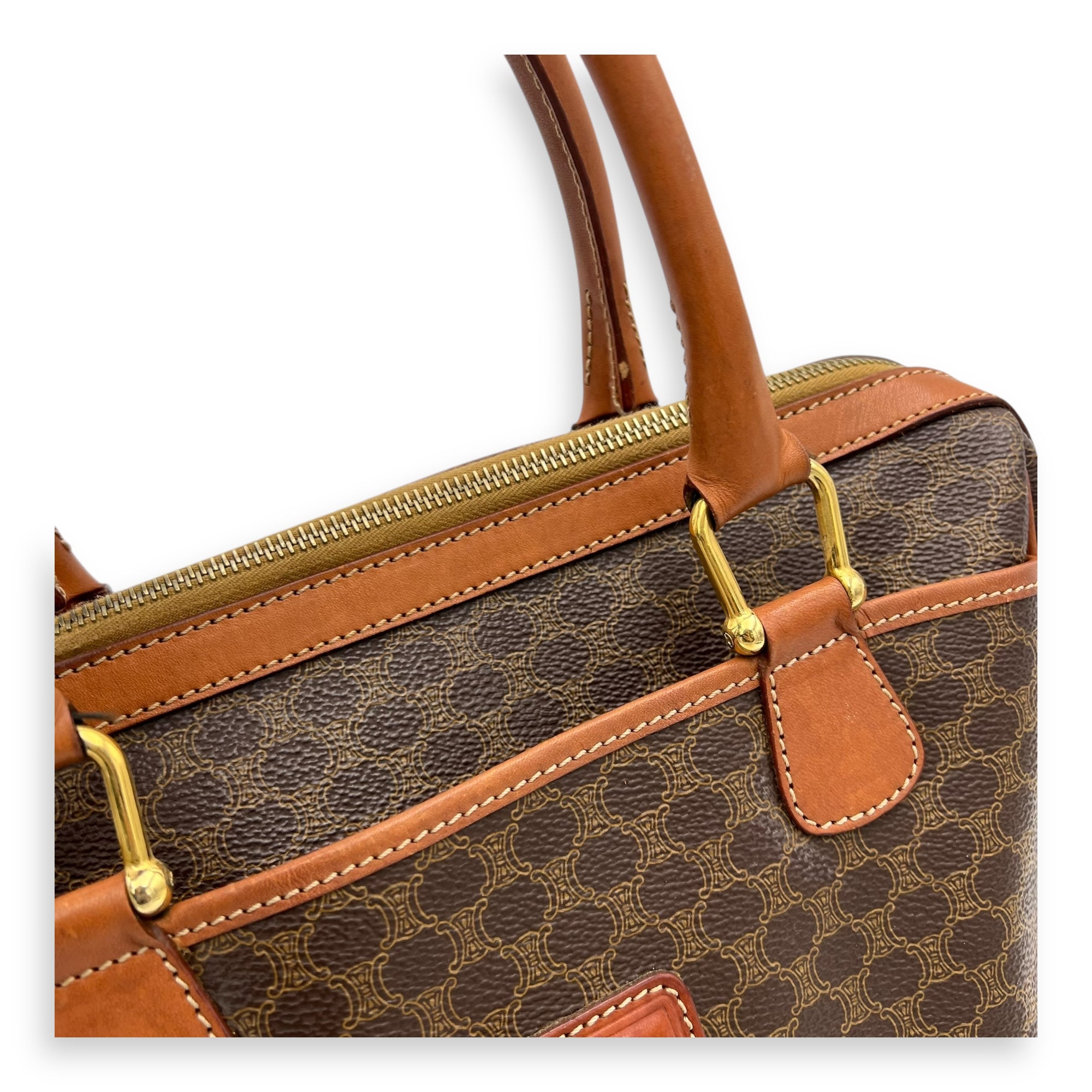 Vintage Macadam Boston Top Handle Bag Brown in Coated Canvas, Gold hardware - Image 8