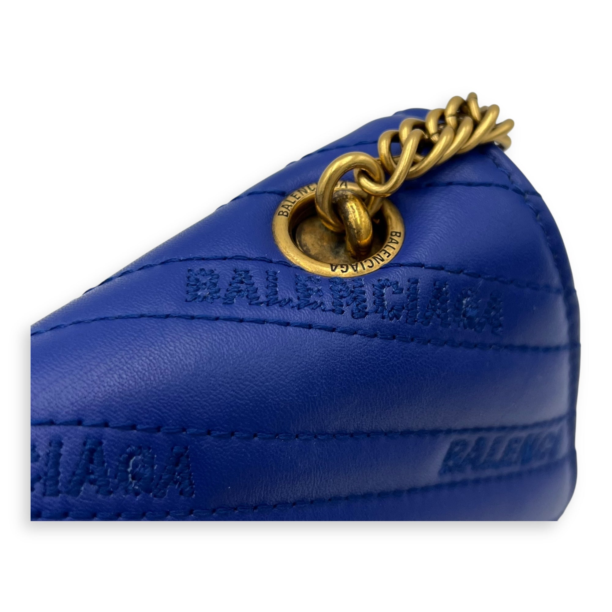Logo Blue Crossbody Bag in Calfskin, Gold hardware - Image 8