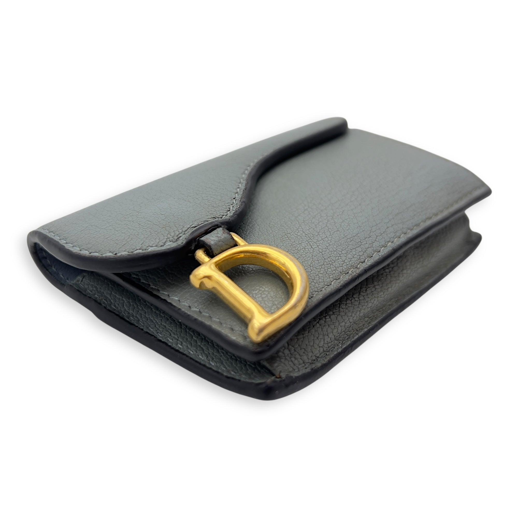 Saddle Blue Card Holder in Calfskin, Gold hardware - Image 8