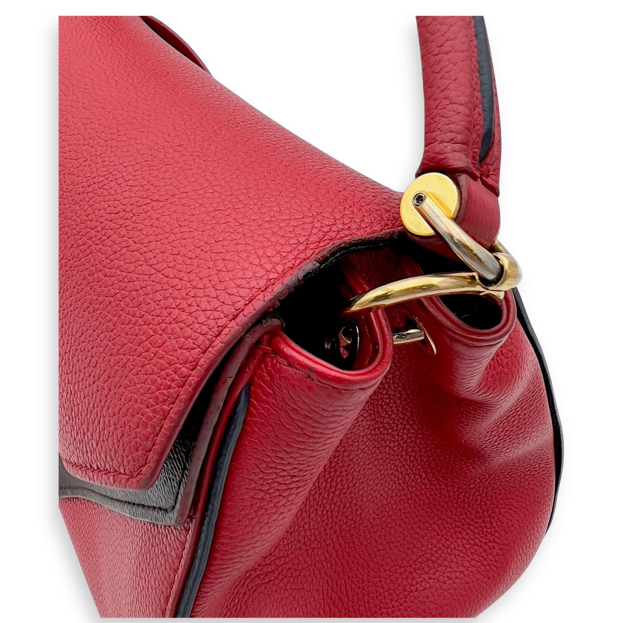Double V Top Handle Bag Red in Calfskin, Gold hardware - Image 12