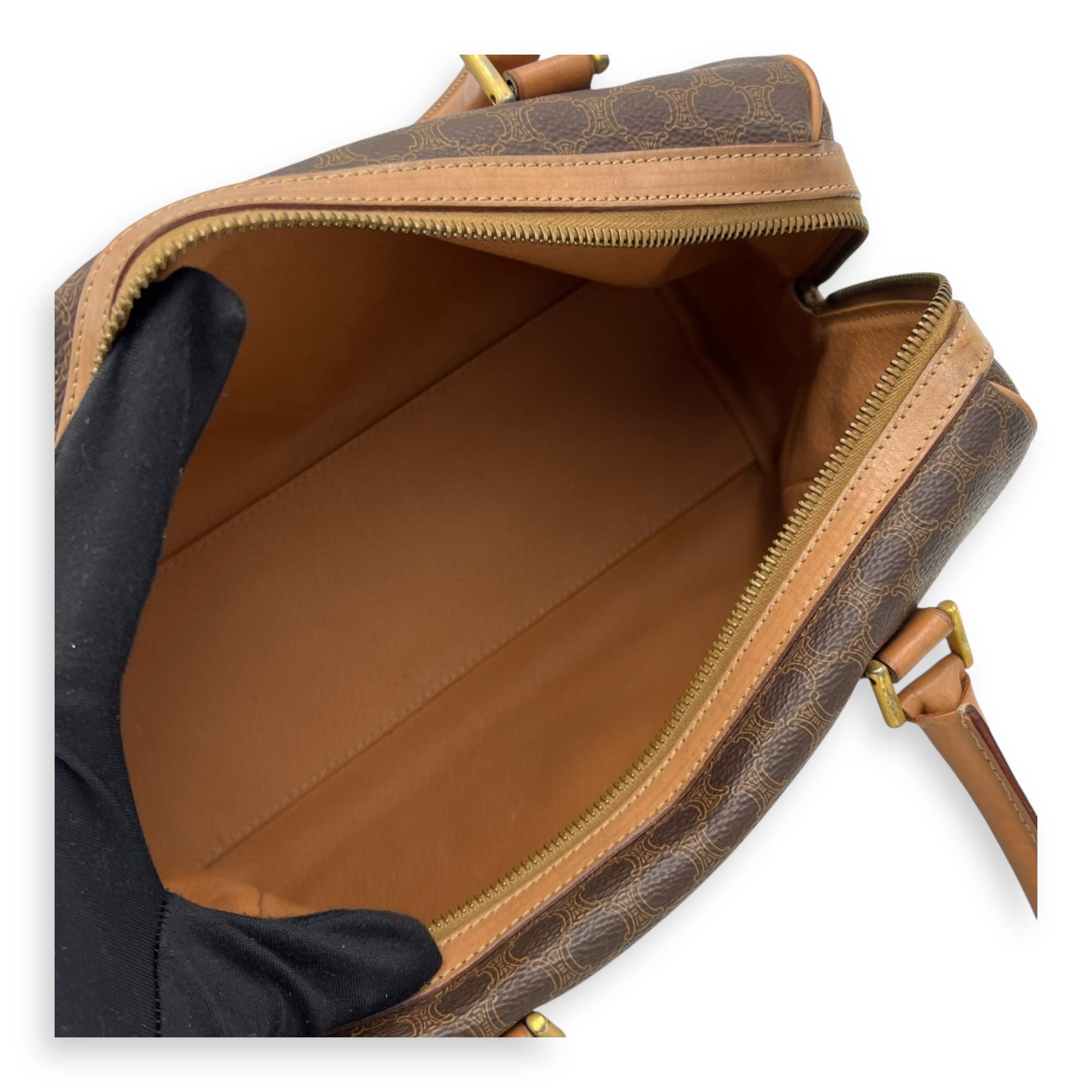 Vintage Macadam Boston Top Handle Bag Brown in Coated Canvas, Gold hardware - Image 10