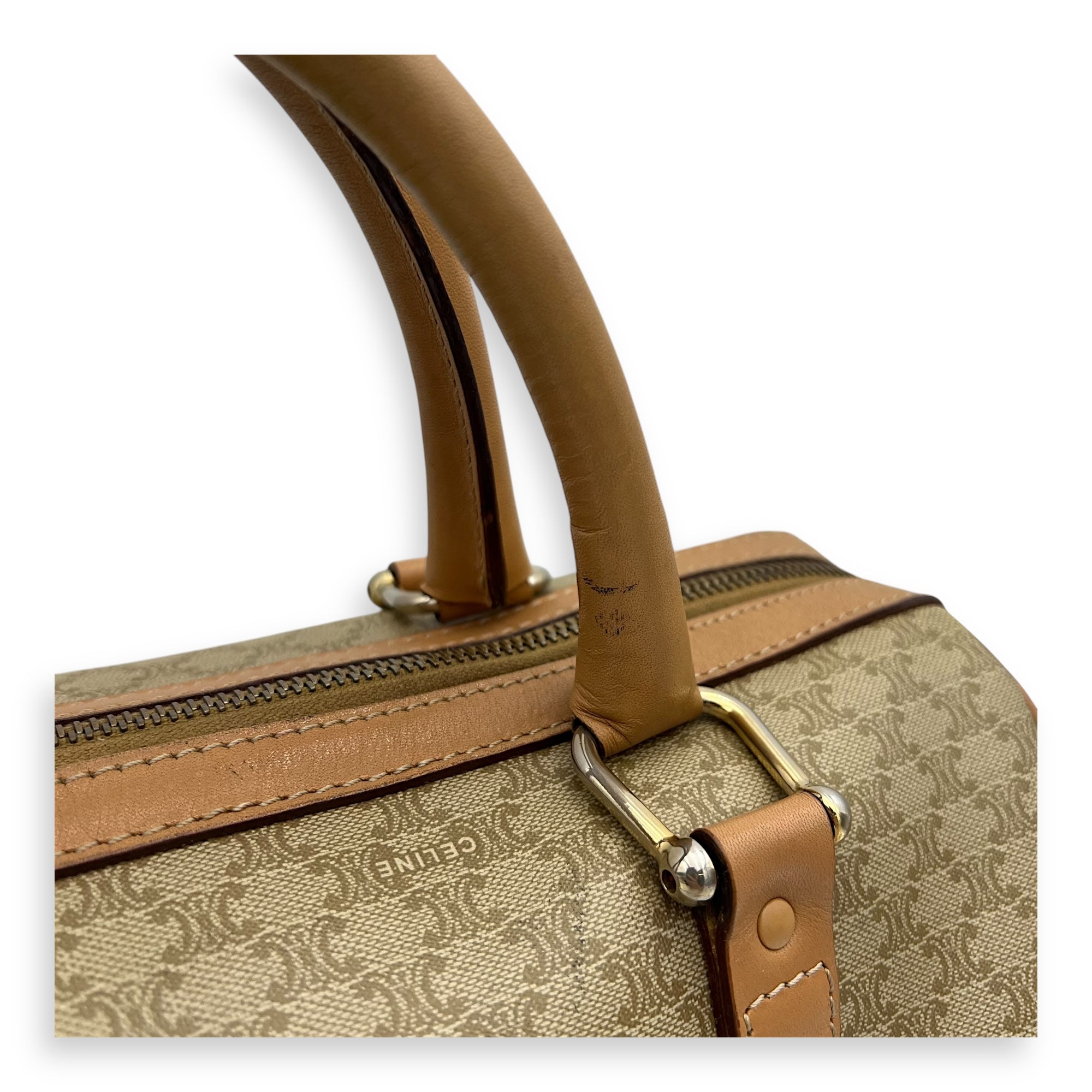 Vintage Macadam Boston Top Handle Bag Beige in Coated Canvas, Gold hardware - Image 10