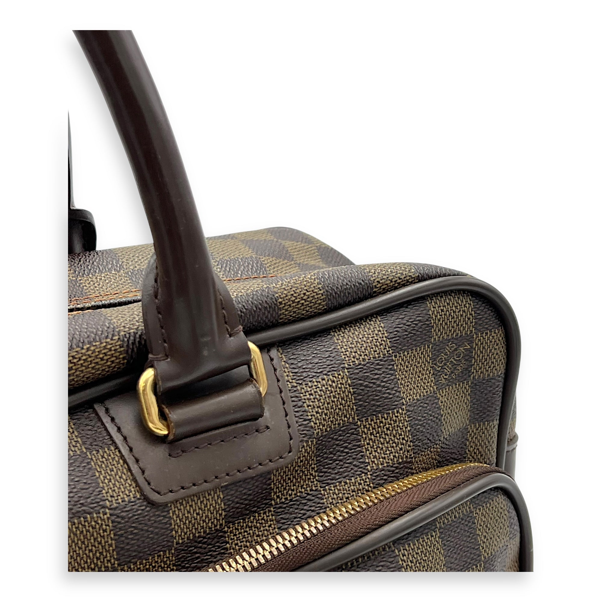 ICare Damier Ebene Top Handle Bag in Coated Canvas, Gold hardware - Image 10