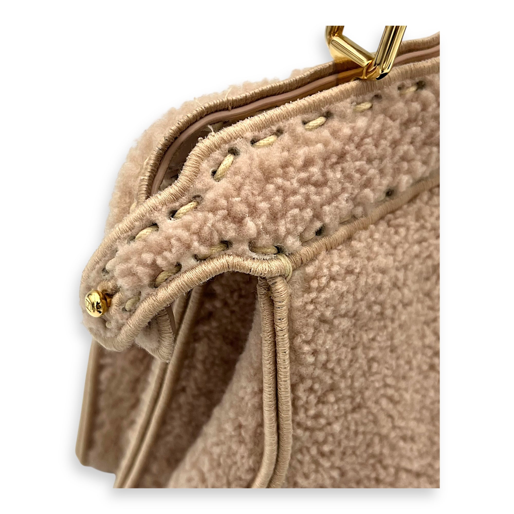 Iseeu Small Beige Top Handle Bag in Shearling, Gold hardware - Image 10