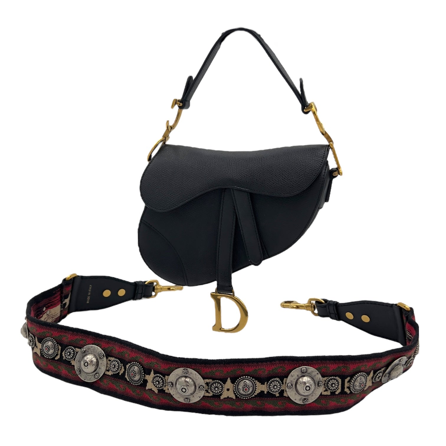 Saddle with Strap Mini Black Crossbody Bag in Calfskin, Brushed Gold hardware - Image 11