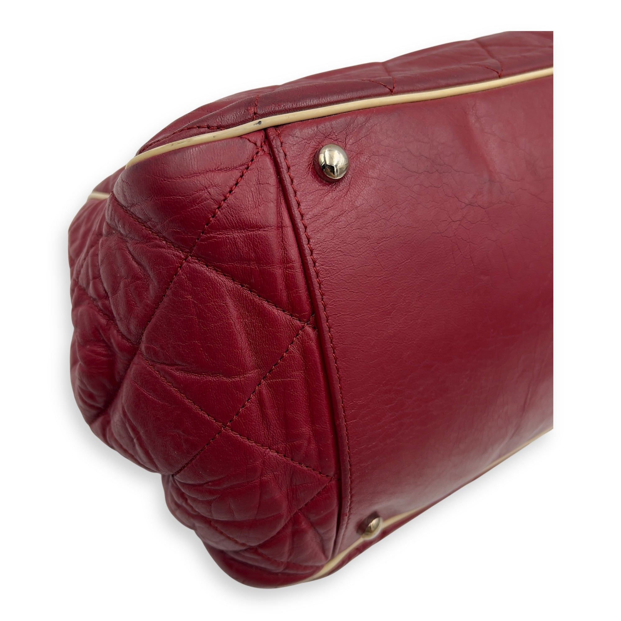 East West Shoulder Bag Red in Calfskin, Silver hardware - Image 13