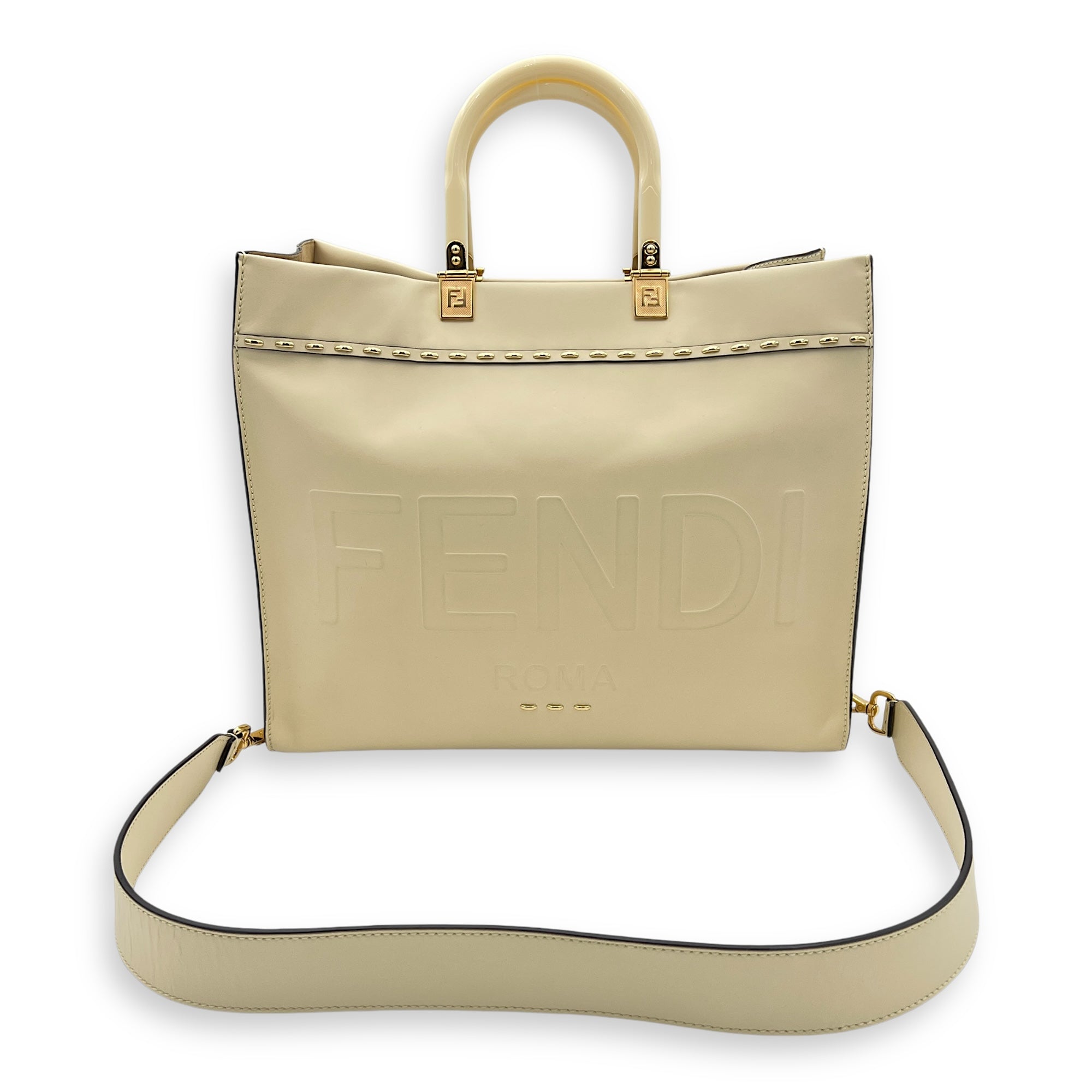 Sunshine Top Handle Bag Beige in Calfskin, Gold hardware - Image 16