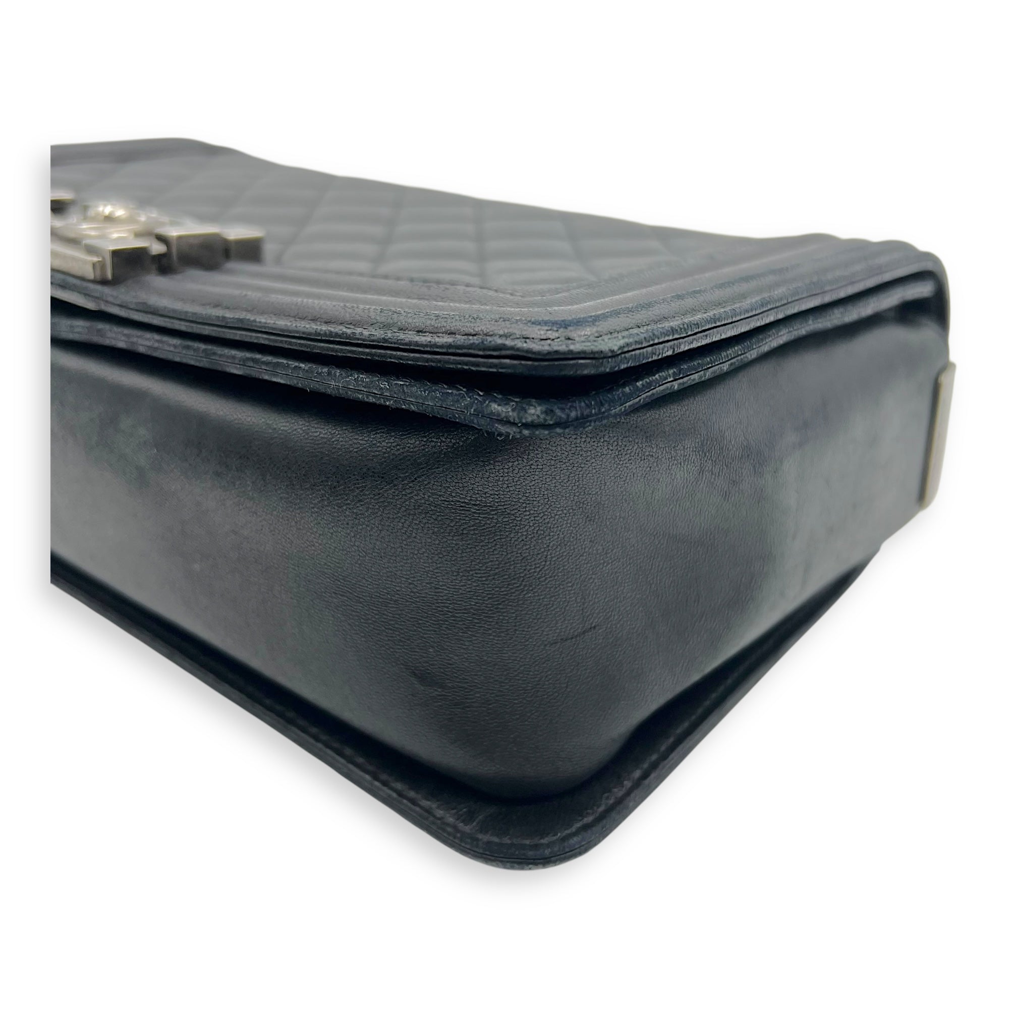 Boy Medium Black Shoulder Bag in Lambskin with Stingray Strap, Ruthenium hardware - Image 12