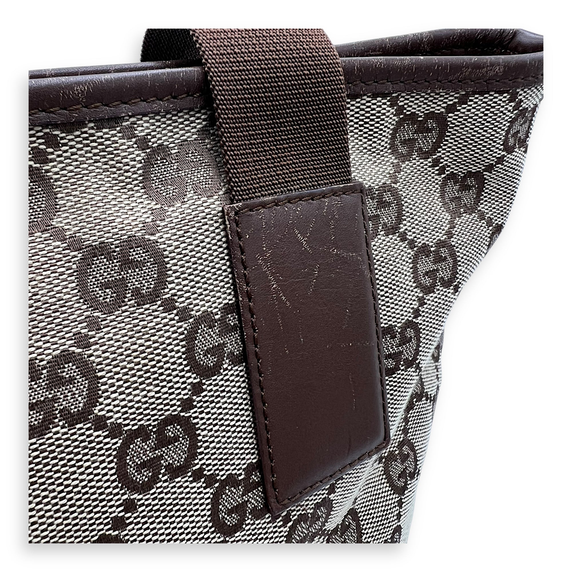 Vintage Tote Bag Brown in Coated Canvas, Silver hardware - Image 11