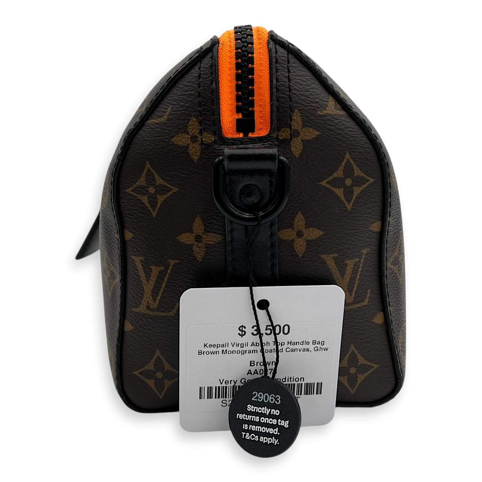 Keepall Virgil Abloh Top Handle Bag Brown in Monogram Coated Canvas, Gold hardware - Image 5