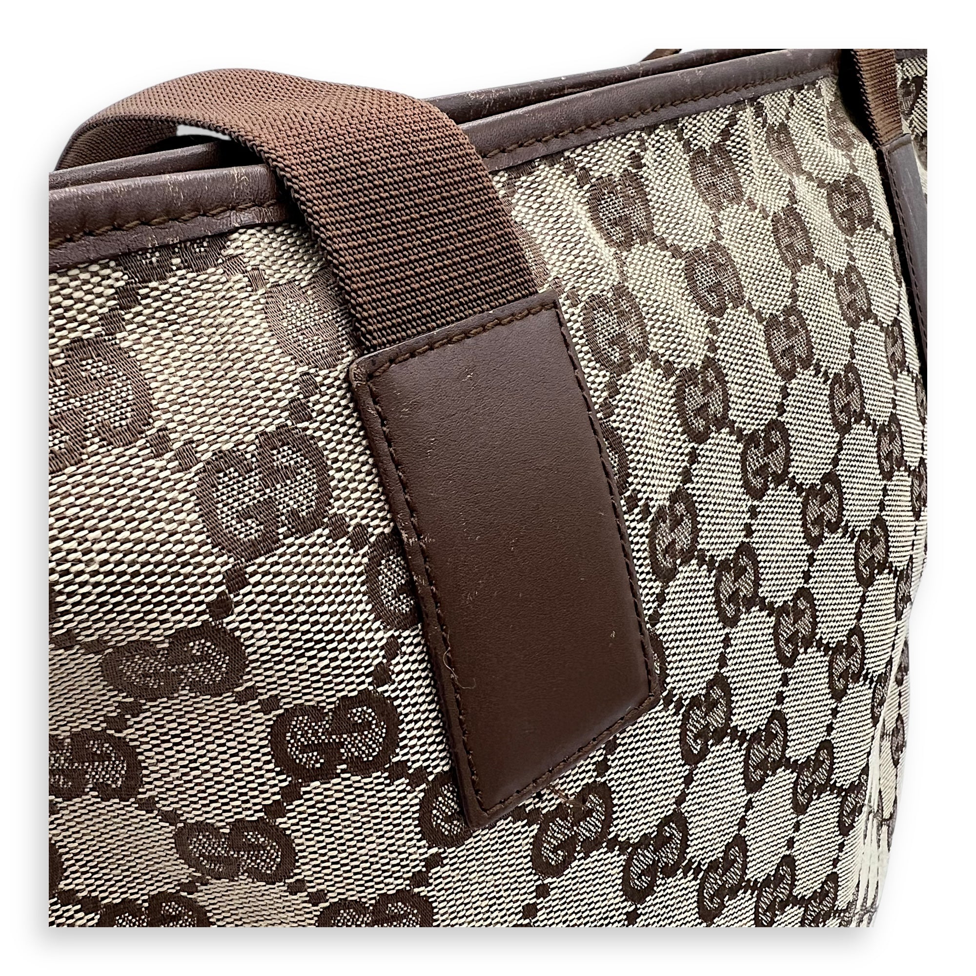 Vintage Tote Bag Brown in Coated Canvas, Silver hardware - Image 10