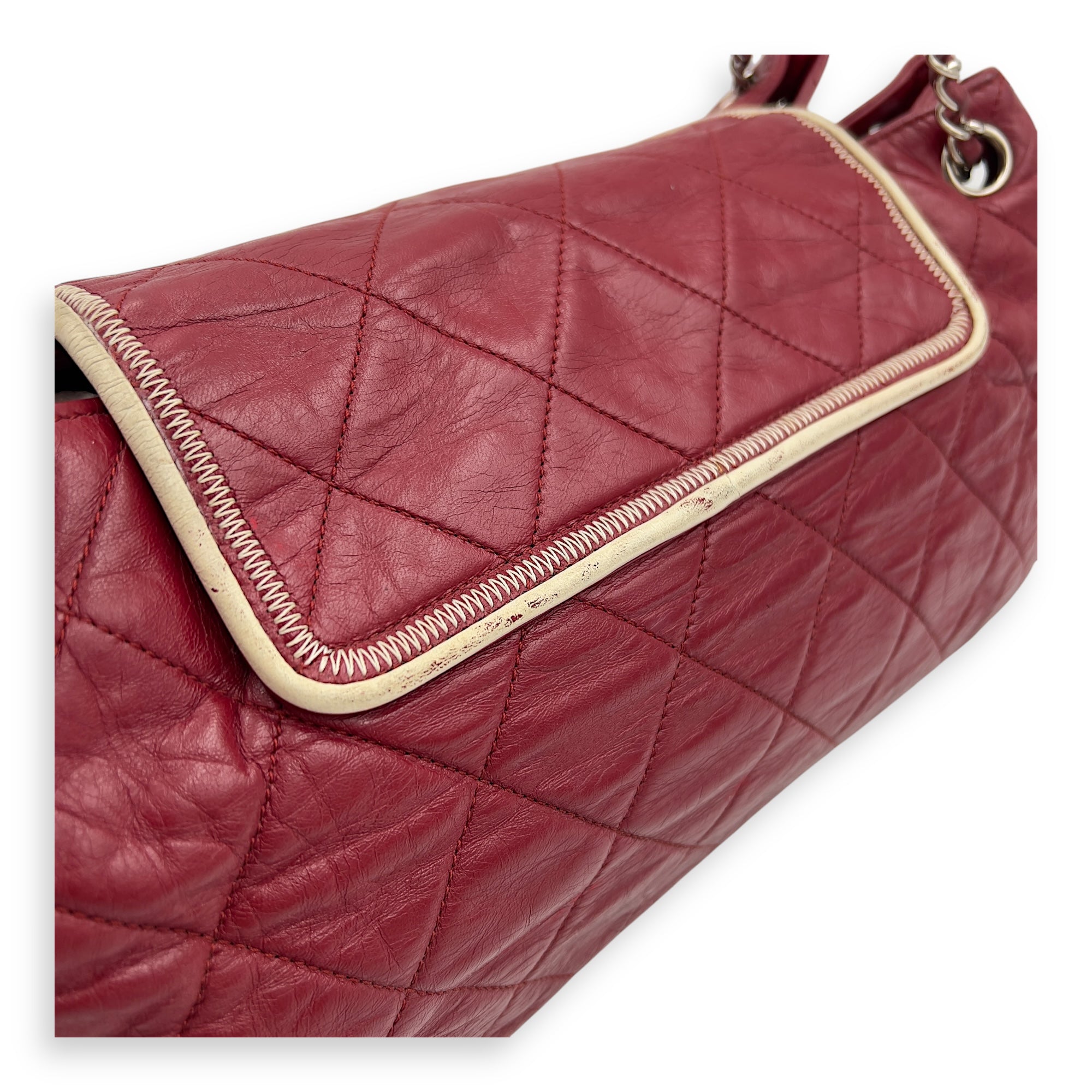 East West Shoulder Bag Red in Calfskin, Silver hardware - Image 15