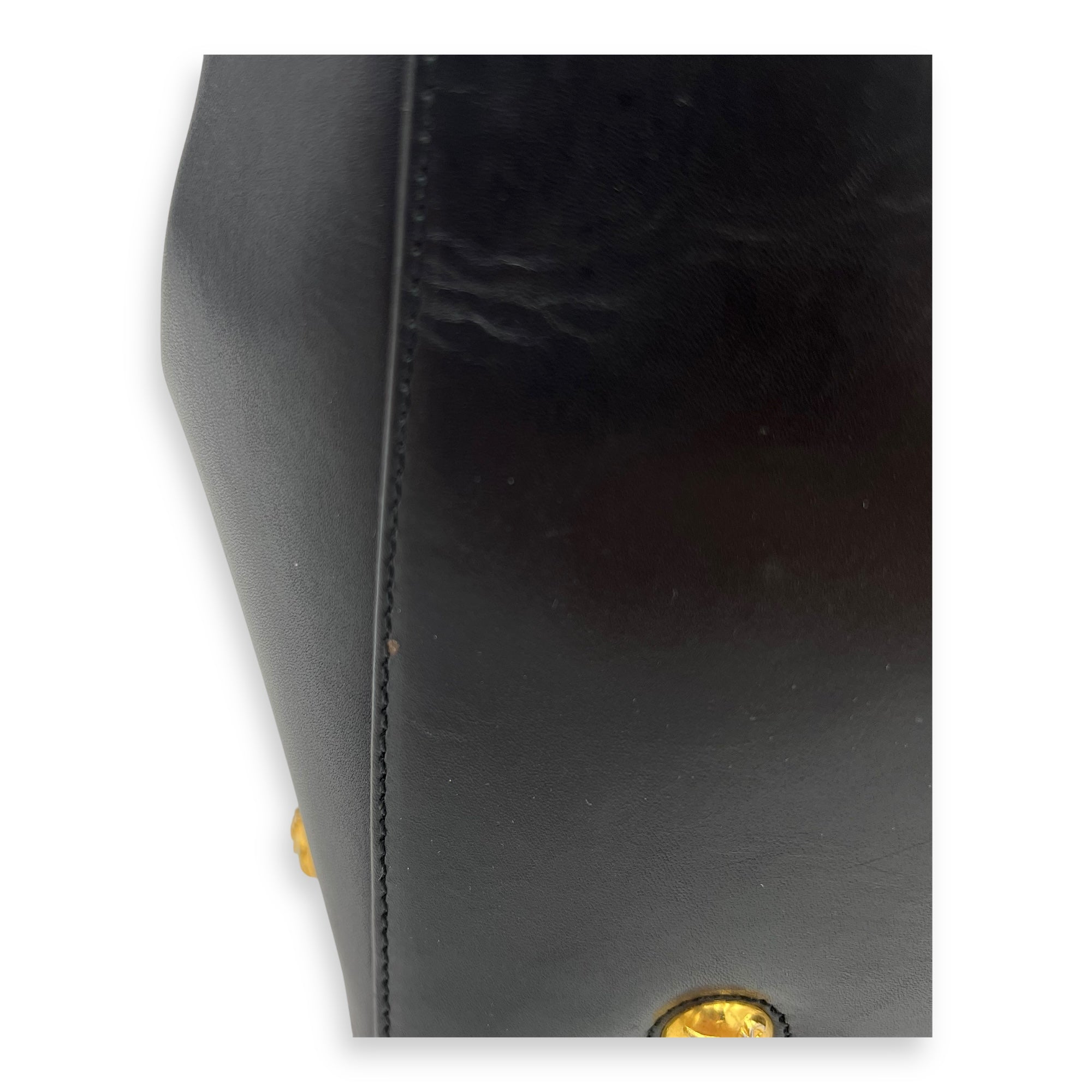 Gancini Black Shoulder Bag in Calfskin, Gold hardware - Image 9