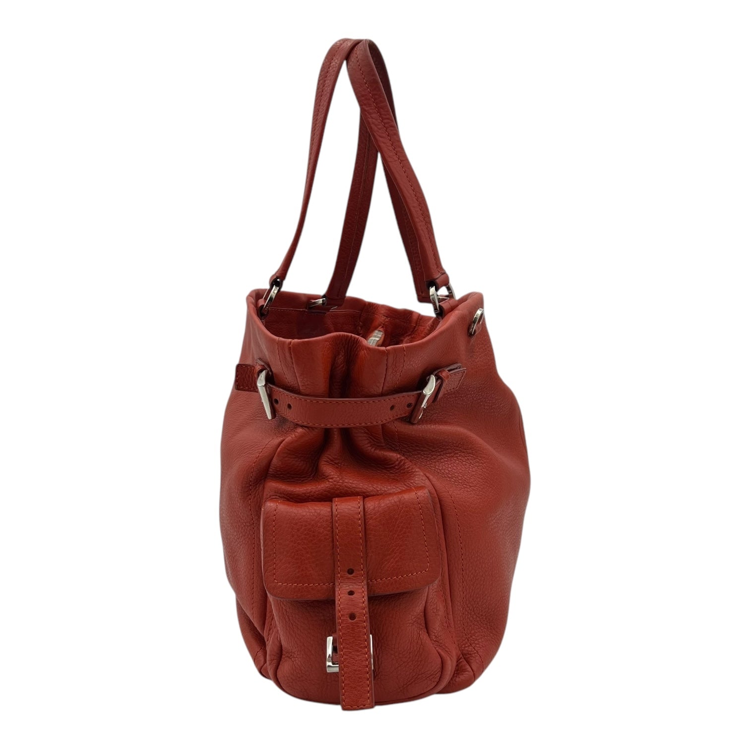 Vitello Daino Red Shoulder Bag in Calfskin, Silver hardware - Image 4